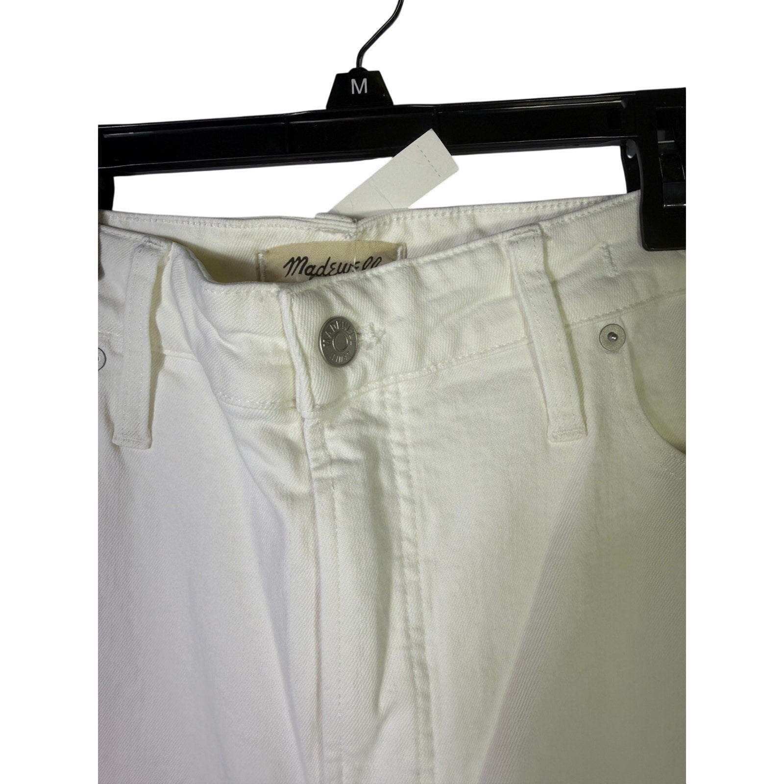 Madewell Curvy Perfect Vintage Jeans for women, white high rise tapered fit, new with tags, displaying front view.