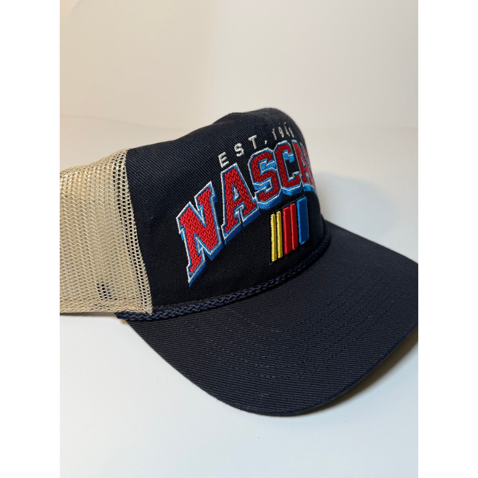 '47 NASCAR EST. 1948 Trucker Snapback Hat Navy/Tan Embroidered One Size NWT