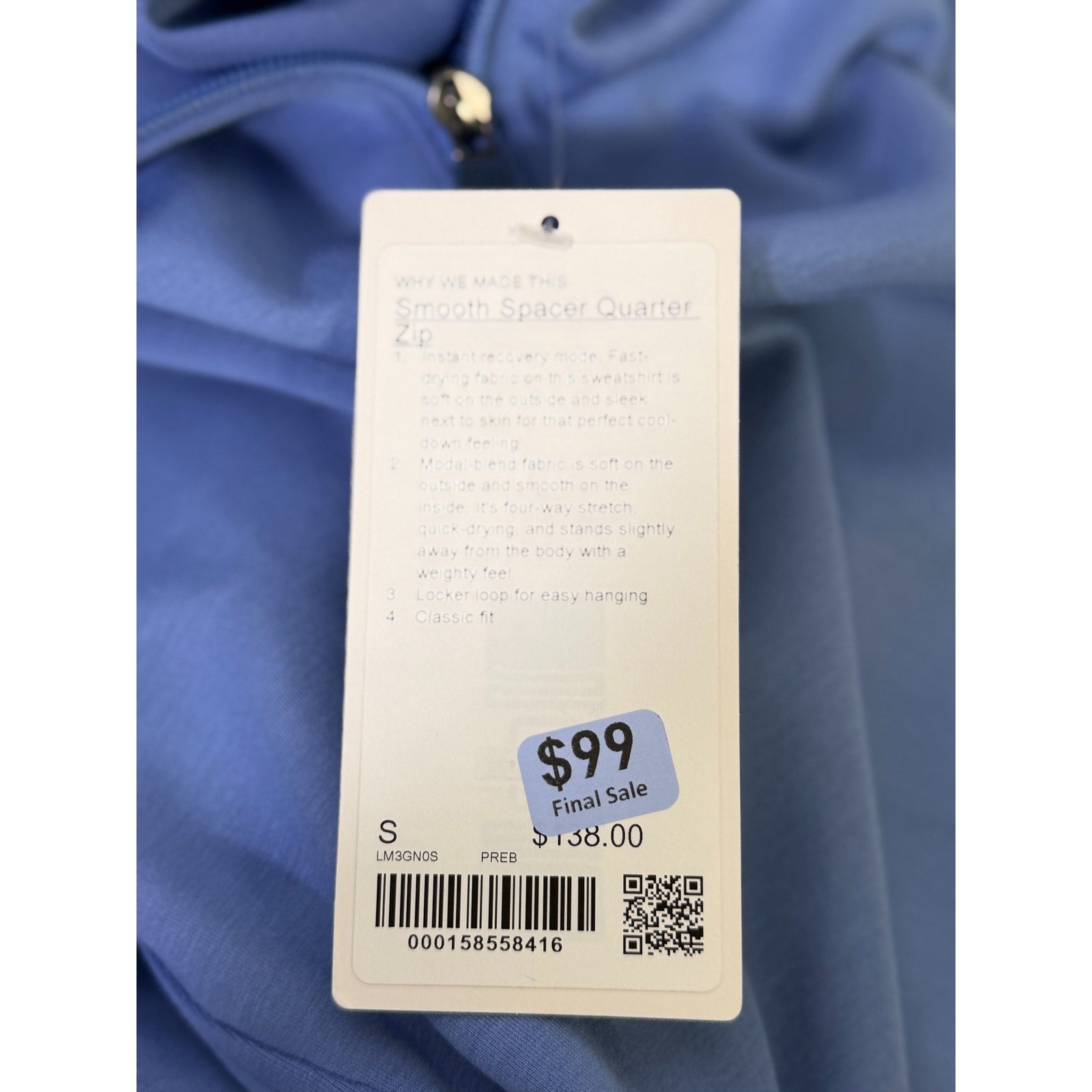 Lululemon Smooth Spacer Quarter Zip – Men's Small Blue
