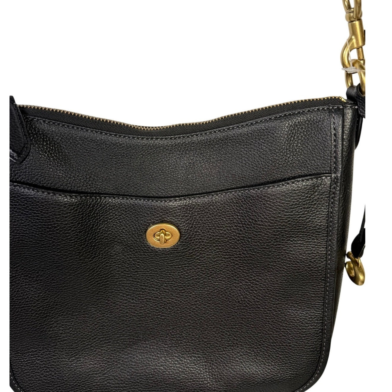 Coach Women’s Black Pebbled Leather Crossbody Shoulder Bag Gold-Tone Hardware