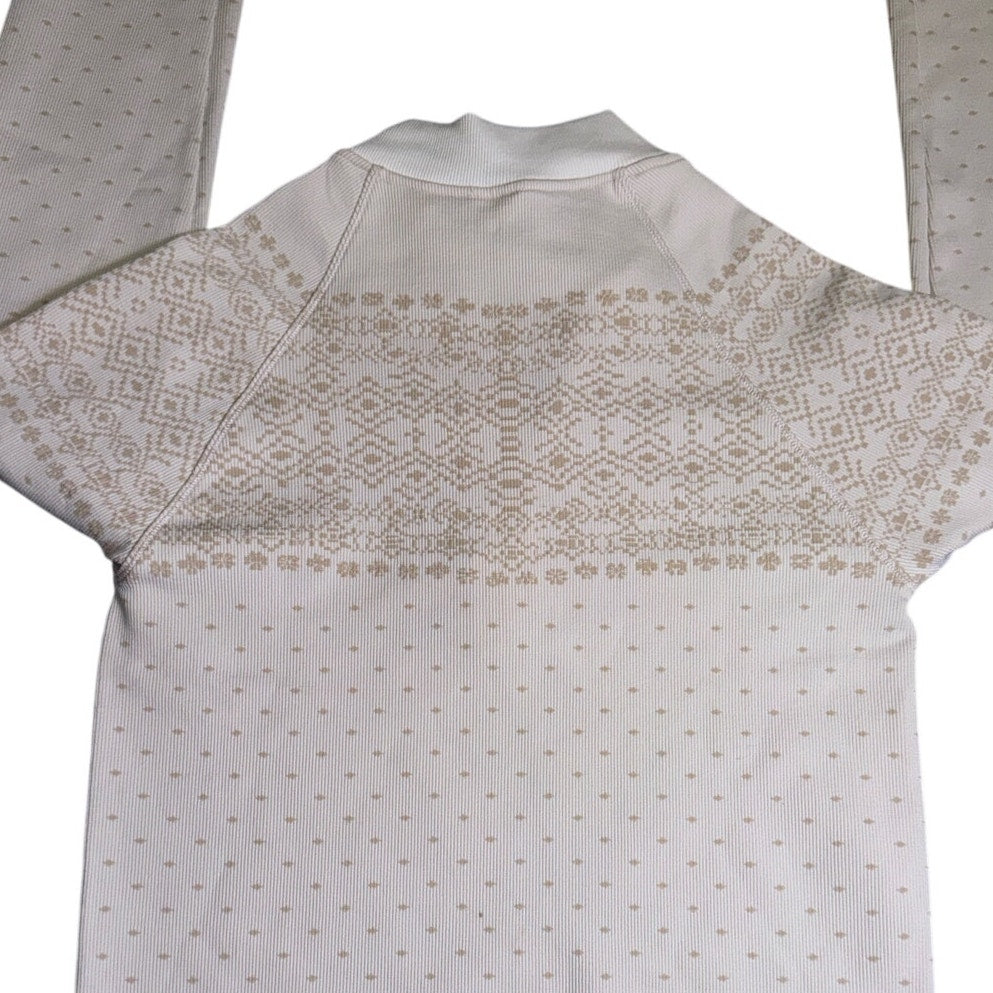 DSG Women’s Fair Isle Quarter-Zip Pullover Ivory Taupe Long Sleeve NWT Size S