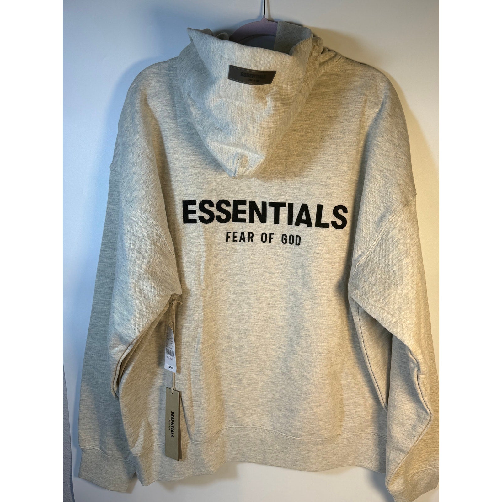 Fear of God ESSENTIALS Pullover Hoodie Light Oatmeal Men's Large Logo Sweatshirt
