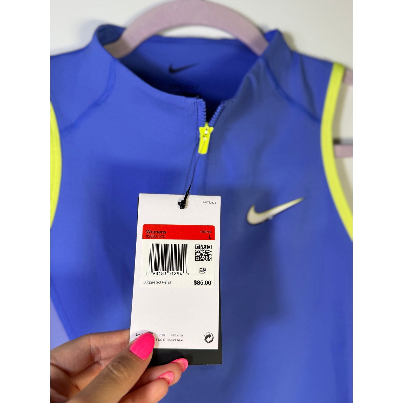 Nike Women’s Quarter-Zip Cropped Tank Top Blue Yellow Size L NWT