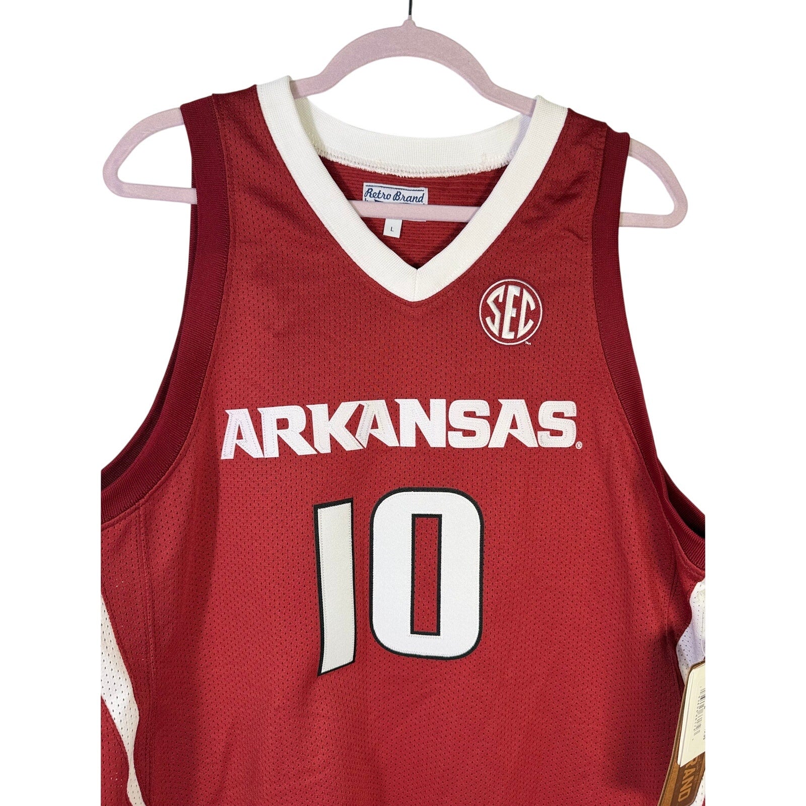 Retro Brand Arkansas Razorbacks #10 Basketball Jersey Red Men's Large NWT