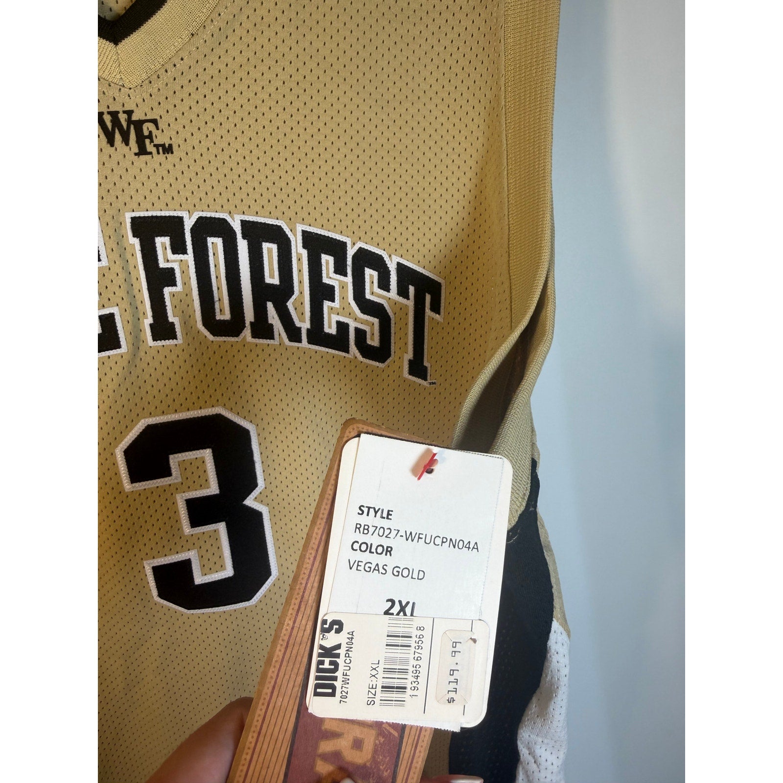 Retro Brand Wake Forest #3 Basketball Jersey Vegas Gold Men's 2XL NWT