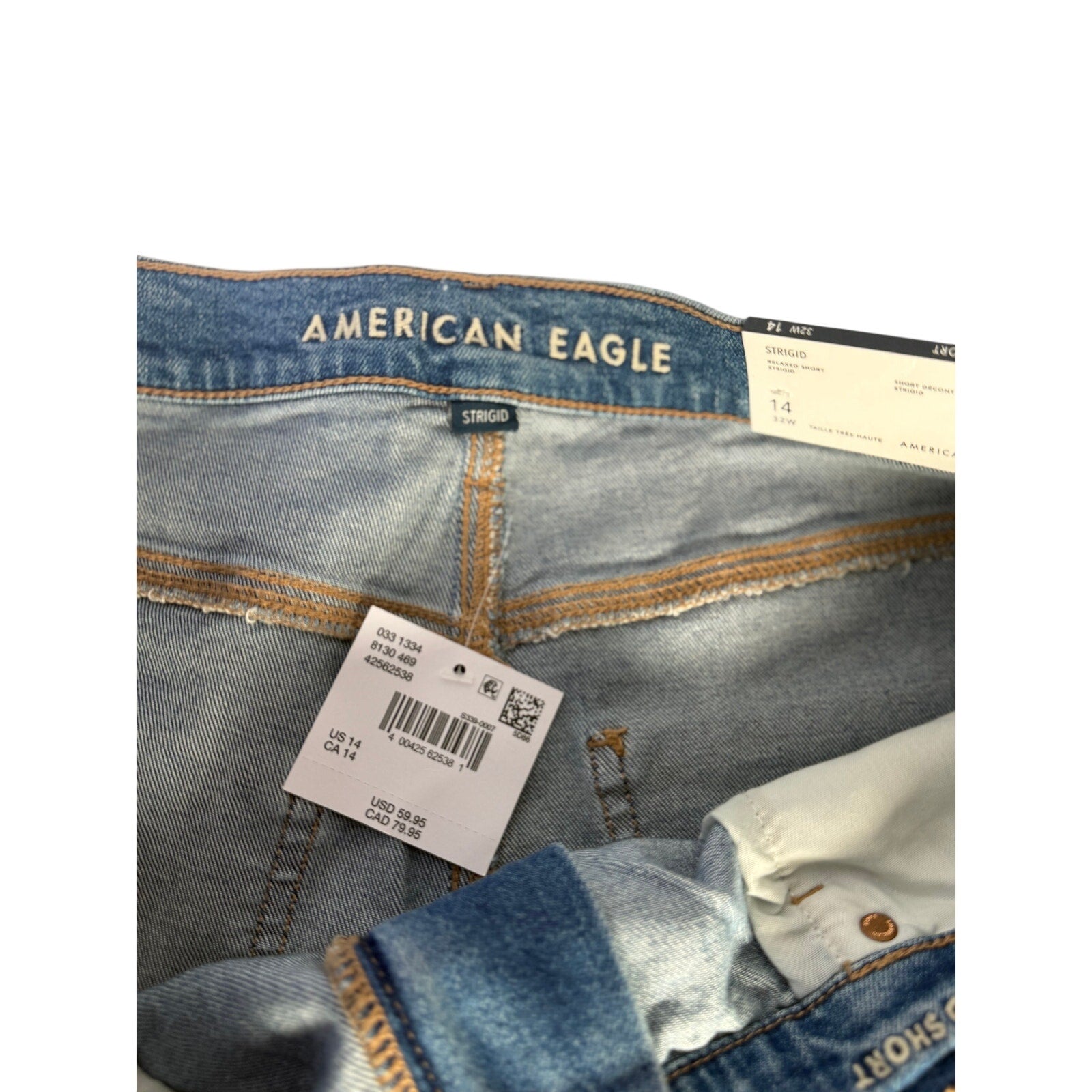 American Eagle Strigid Relaxed High Rise Distressed Denim Shorts Women's Size 14