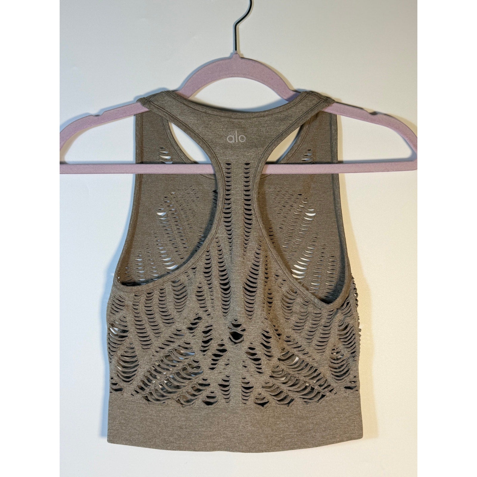 Alo Yoga Seamless Open Knit Racerback Tank Top Women's S Gray Activewear