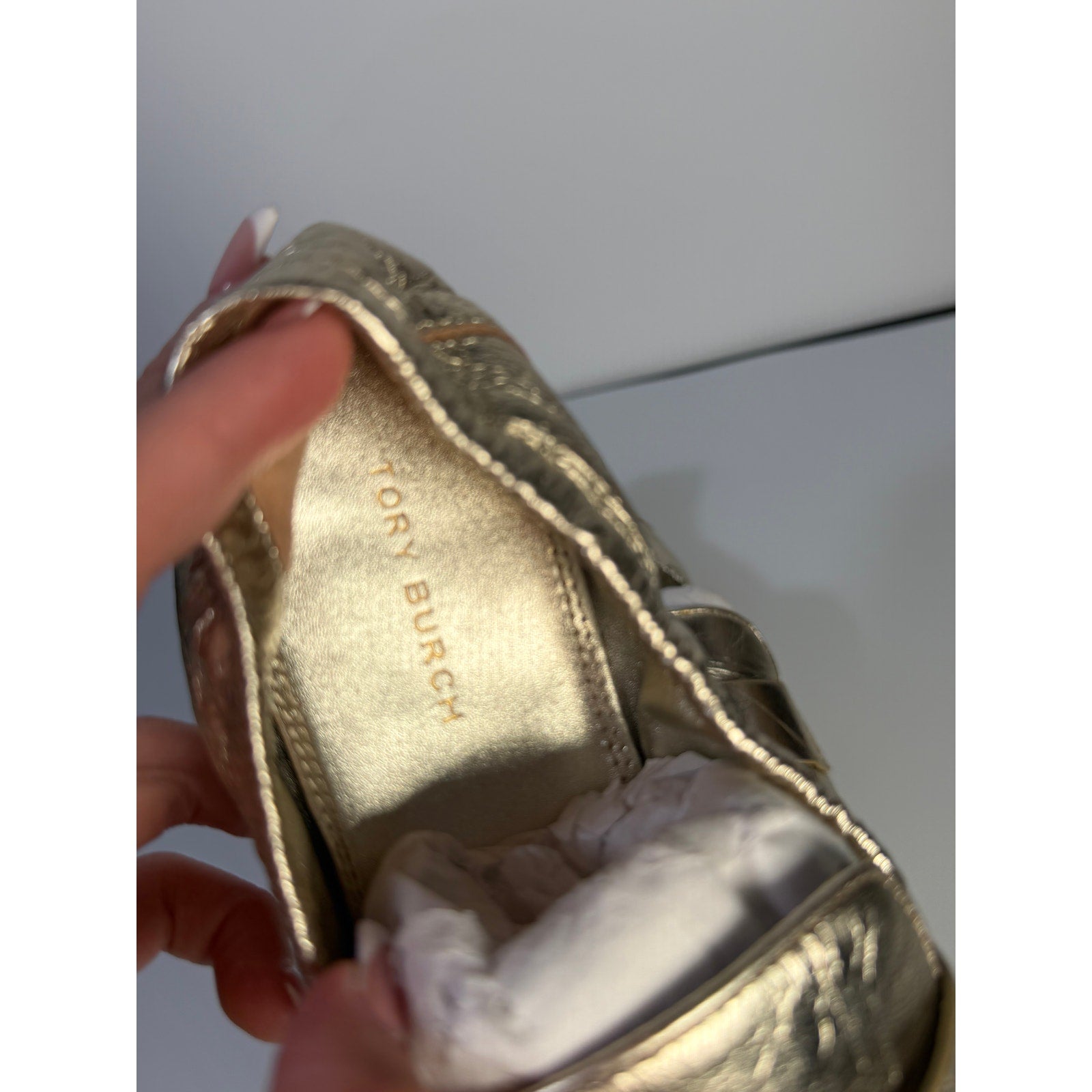 Tory Burch Women's Loafers Gold Metallic Leather Slip-On Flats Size 5M
