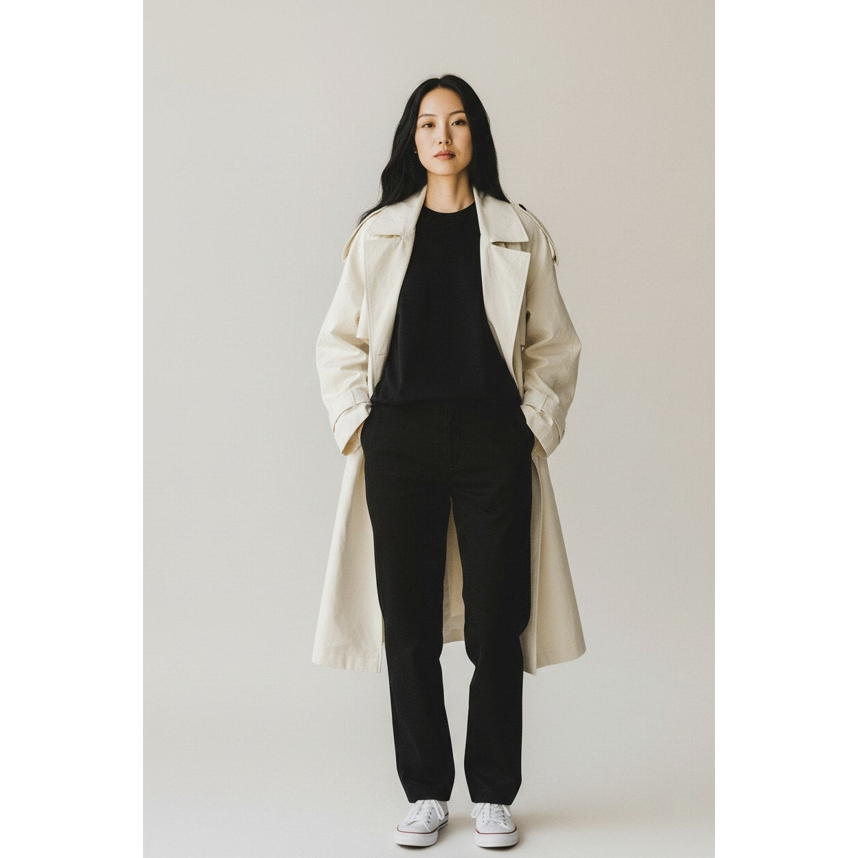 Calia Women's Hooded Trench Coat XL Cream Belted Lightweight Jacket NWT