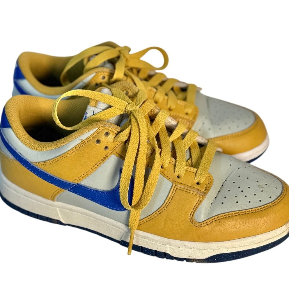 Nike Dunk Low GS University Gold Game Royal White Leather Sneakers Youth US 6Y