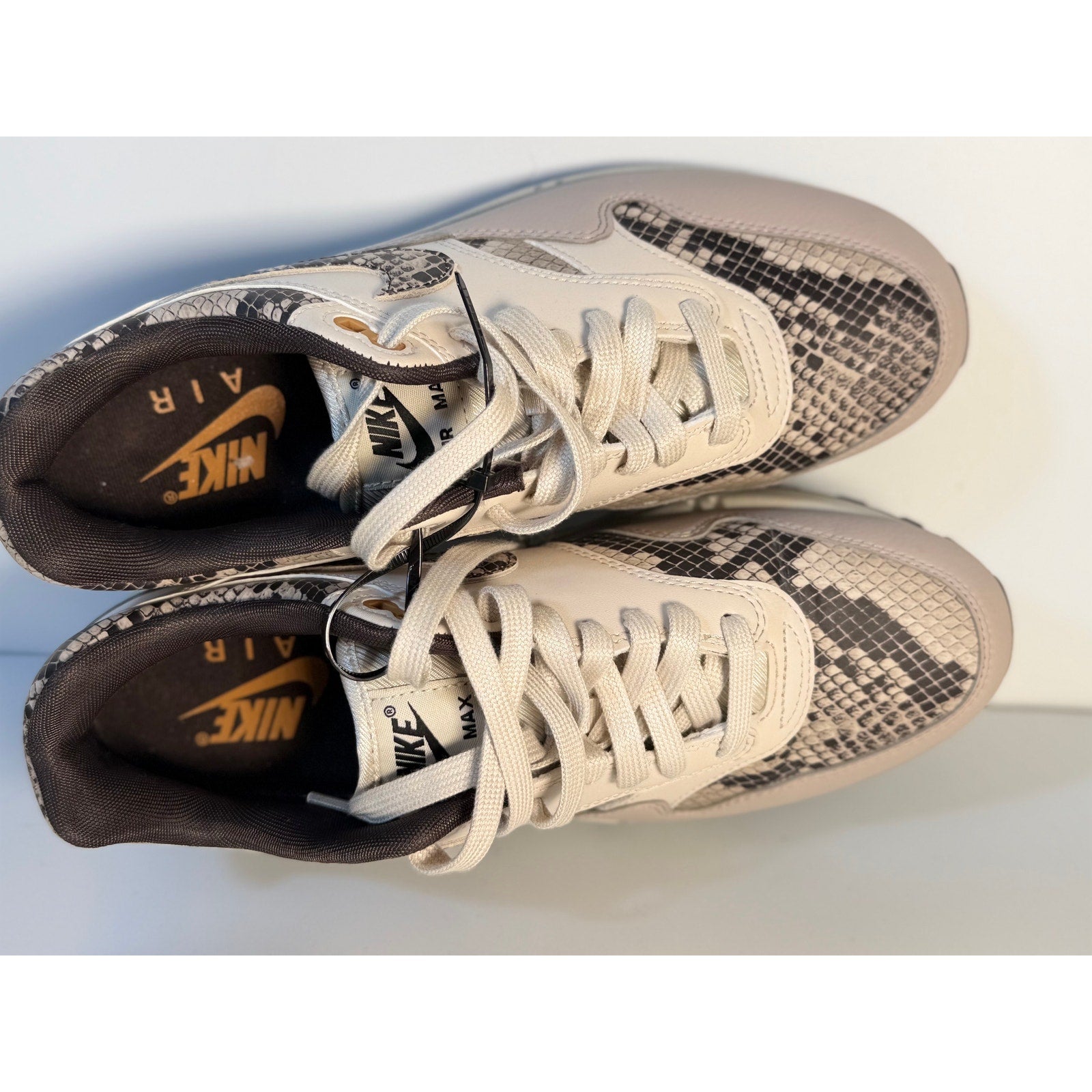 Nike Air Max 1 Premium Snakeskin Sneakers White Gray Women's US 9.5