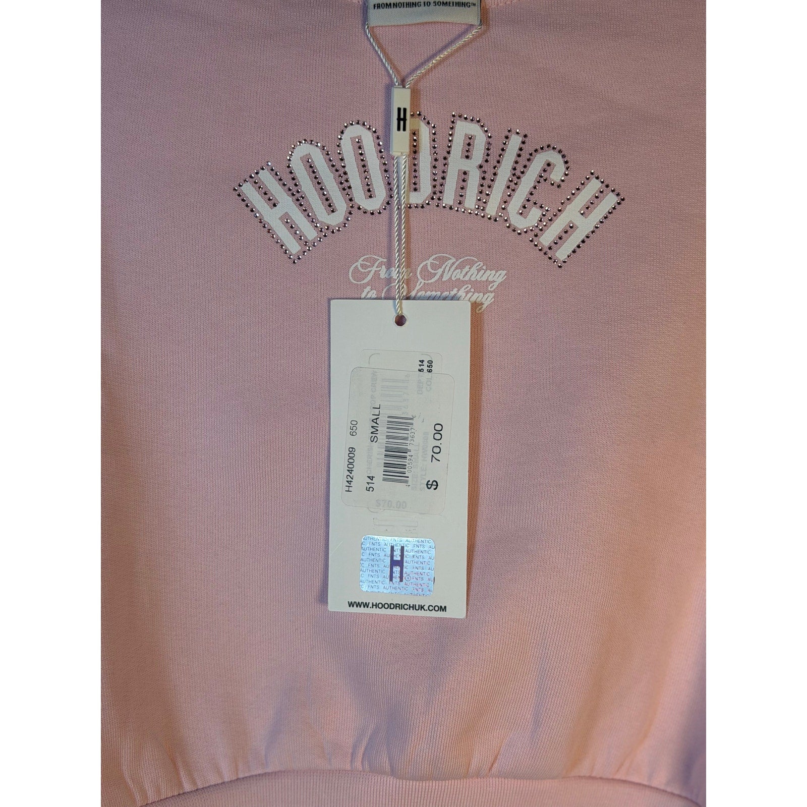 Hoodrich Rhinestone Logo Cropped Sweatshirt Women's Small Pink Crewneck Pullover NWT