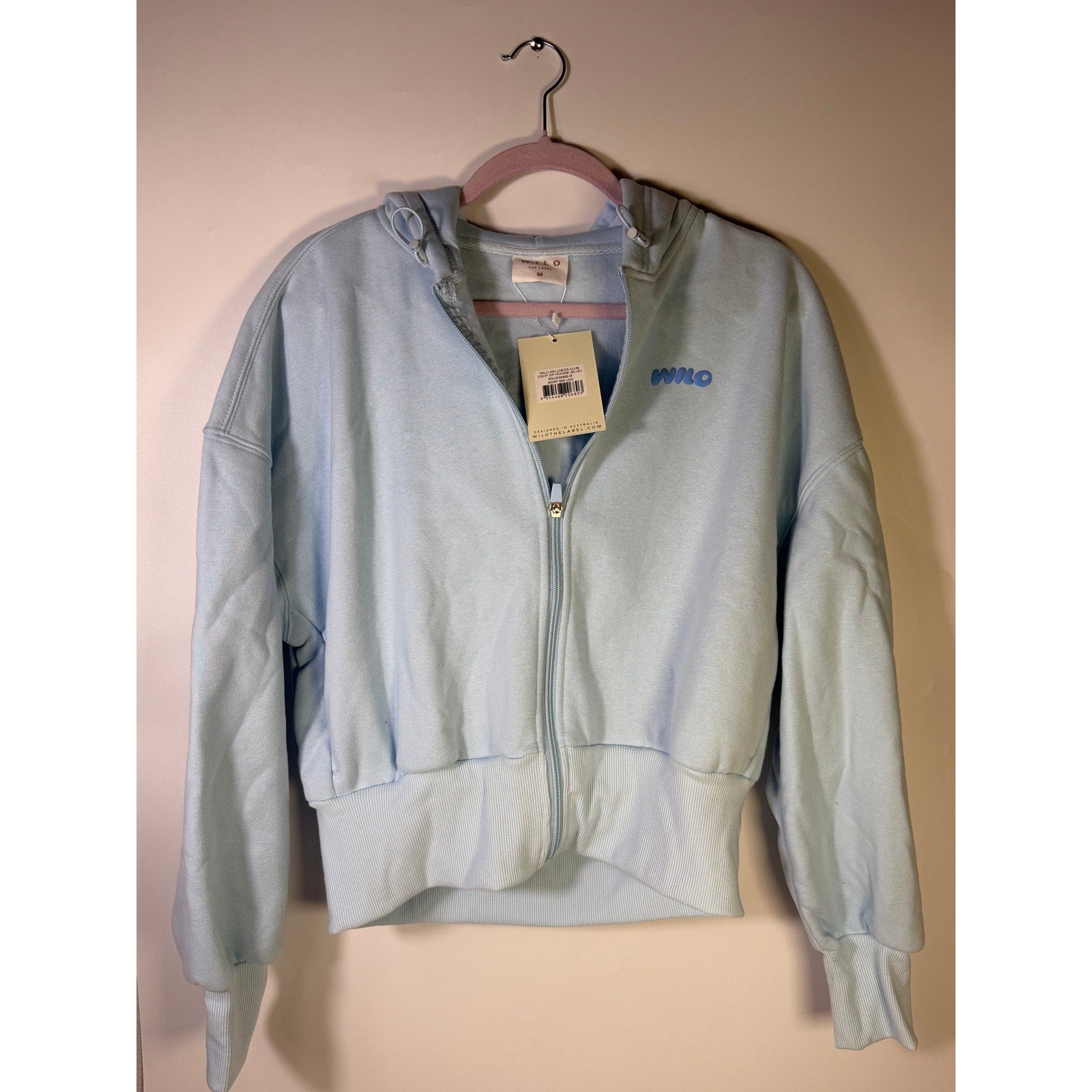 Wilo The Label Wellness Club Crop Zip Hoodie Blue Women’s Size M