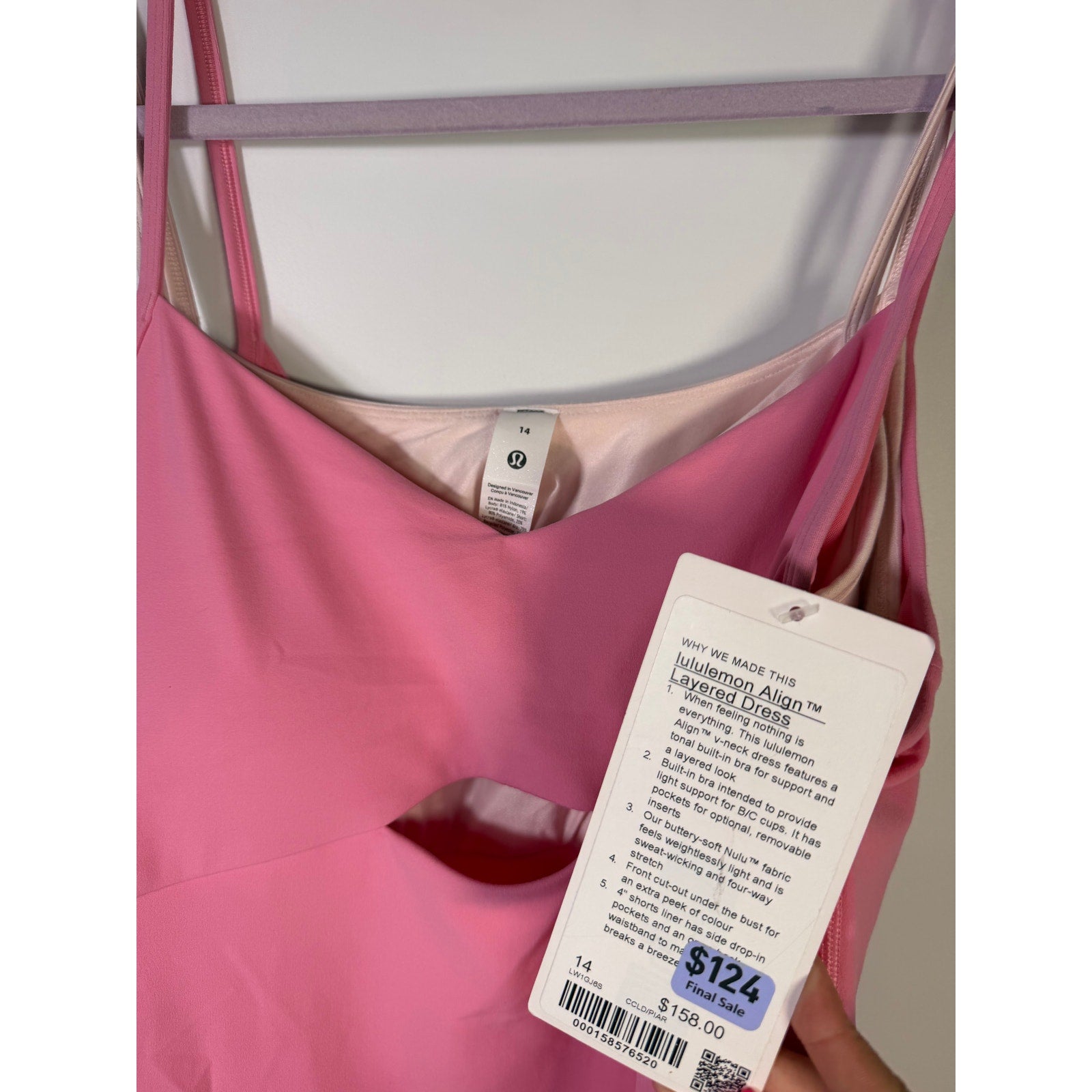 Lululemon Align Layered Dress Pink Women's Size 14 NWT Built-In Bra Nulu