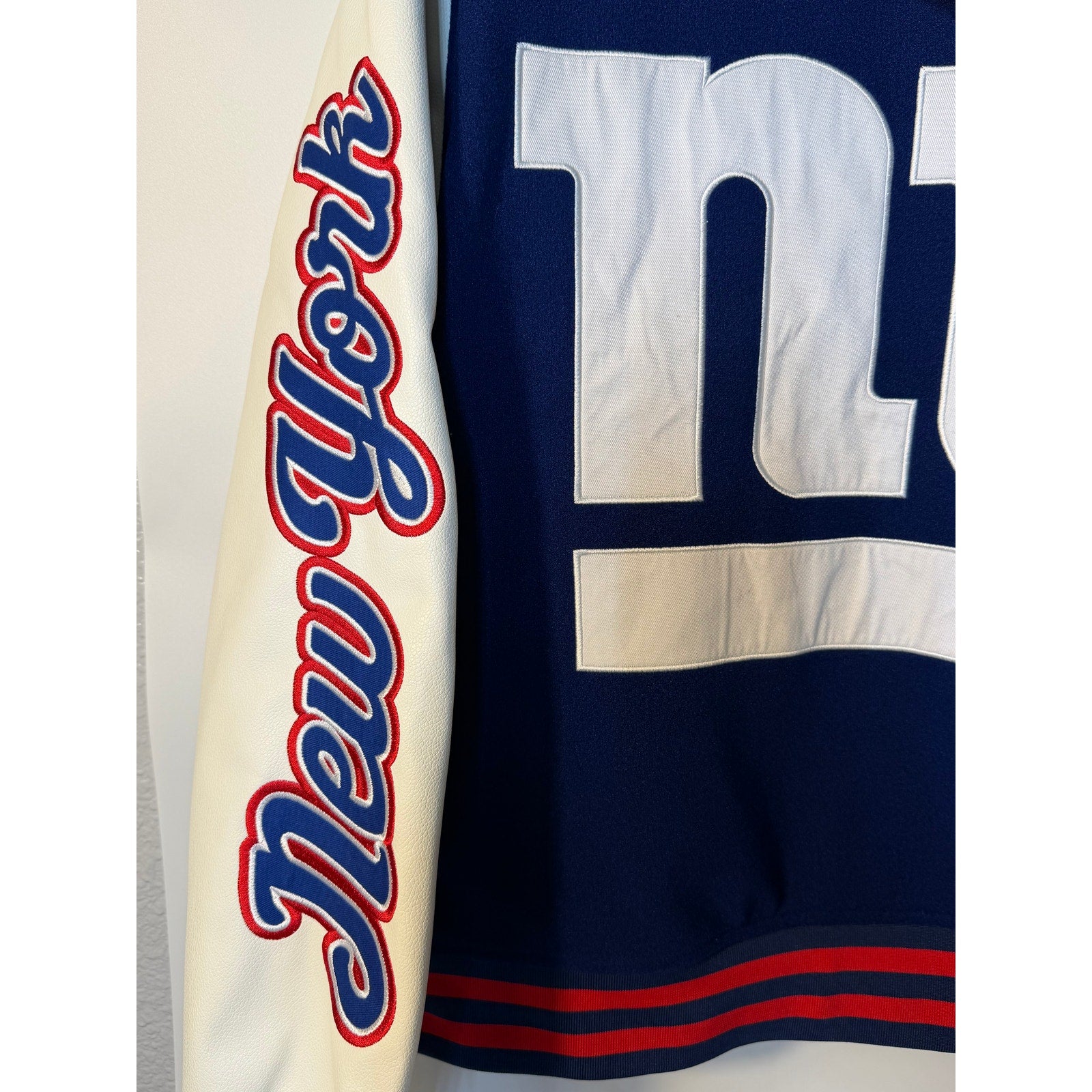 New York Giants Women's Varsity Hooded Jacket Blue White M NFL Wild Collective