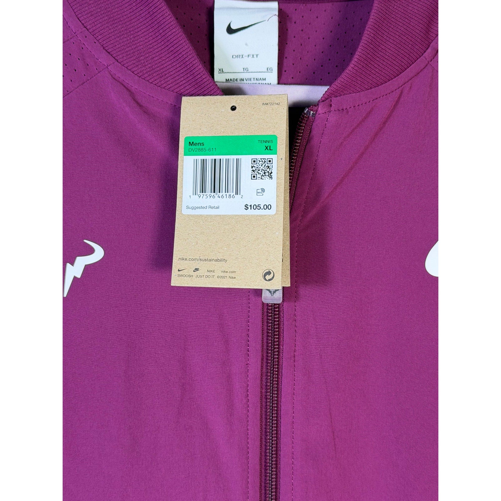 Nike Rafa Dri-FIT Tennis Jacket Men's XL Full Zip Purple NWT DV2885-611