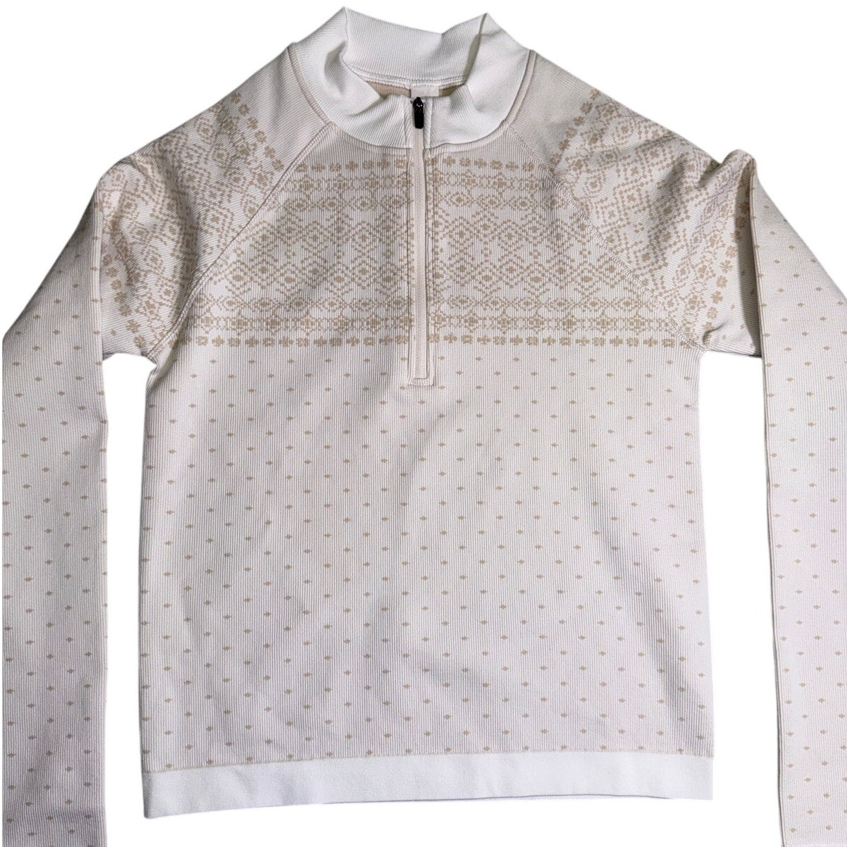 DSG Women’s Fair Isle Quarter-Zip Pullover Ivory Taupe Long Sleeve NWT Size S