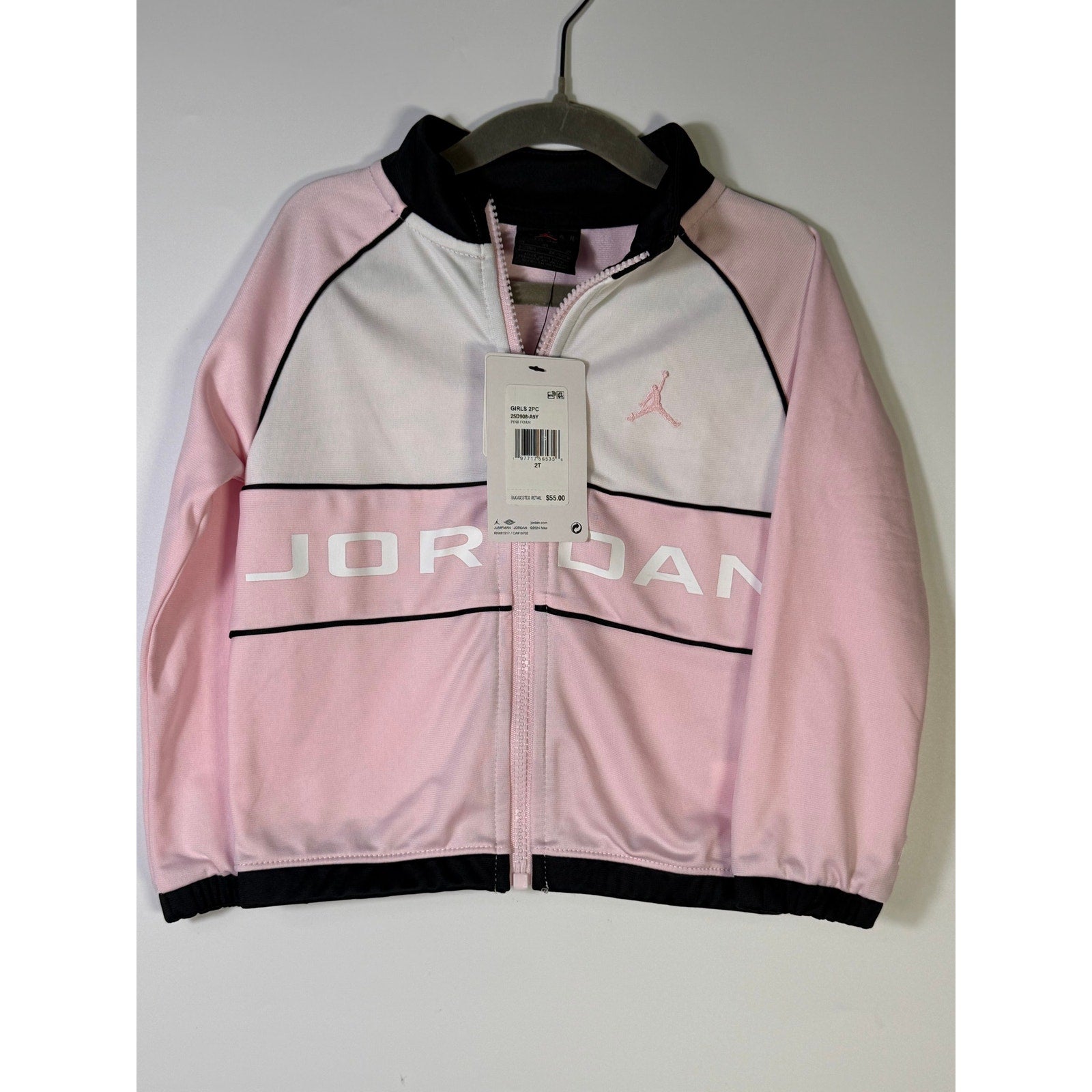 Jordan Toddler Girls 2-Piece Track Jacket Pants Set Pink Black Size 2T NWT