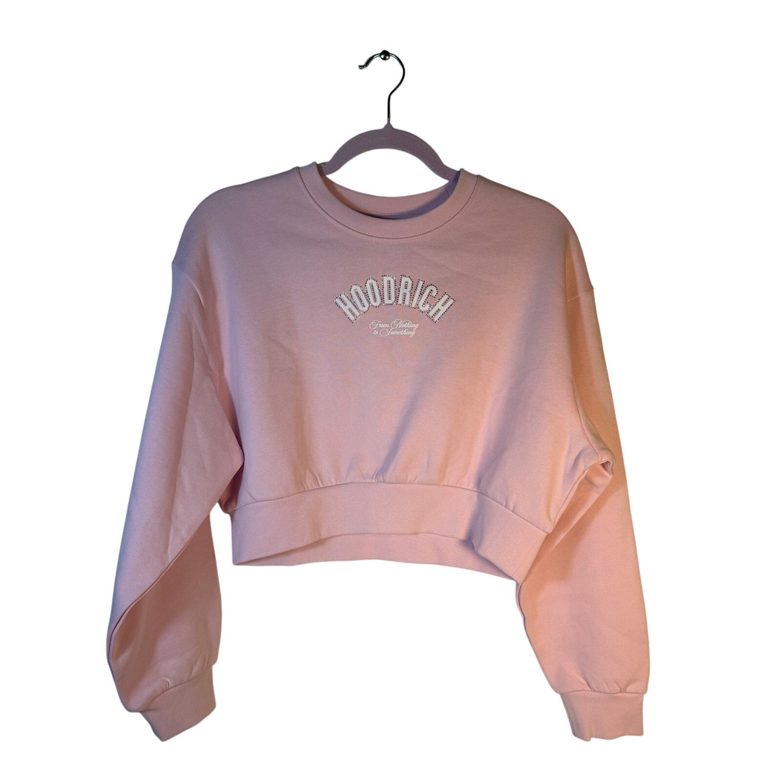 Hoodrich Rhinestone Logo Cropped Sweatshirt Women's Small Pink Crewneck Pullover NWT