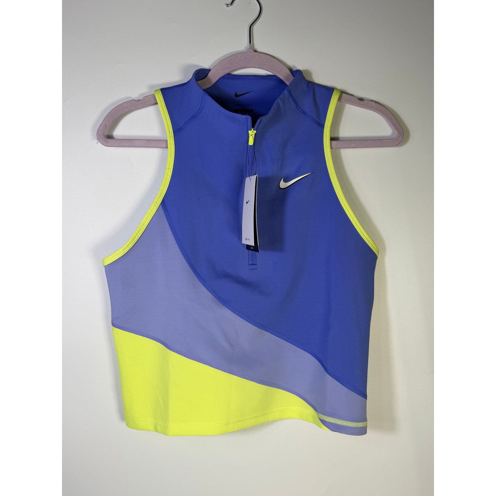 Nike Women’s Quarter-Zip Cropped Tank Top Blue Yellow Size L NWT