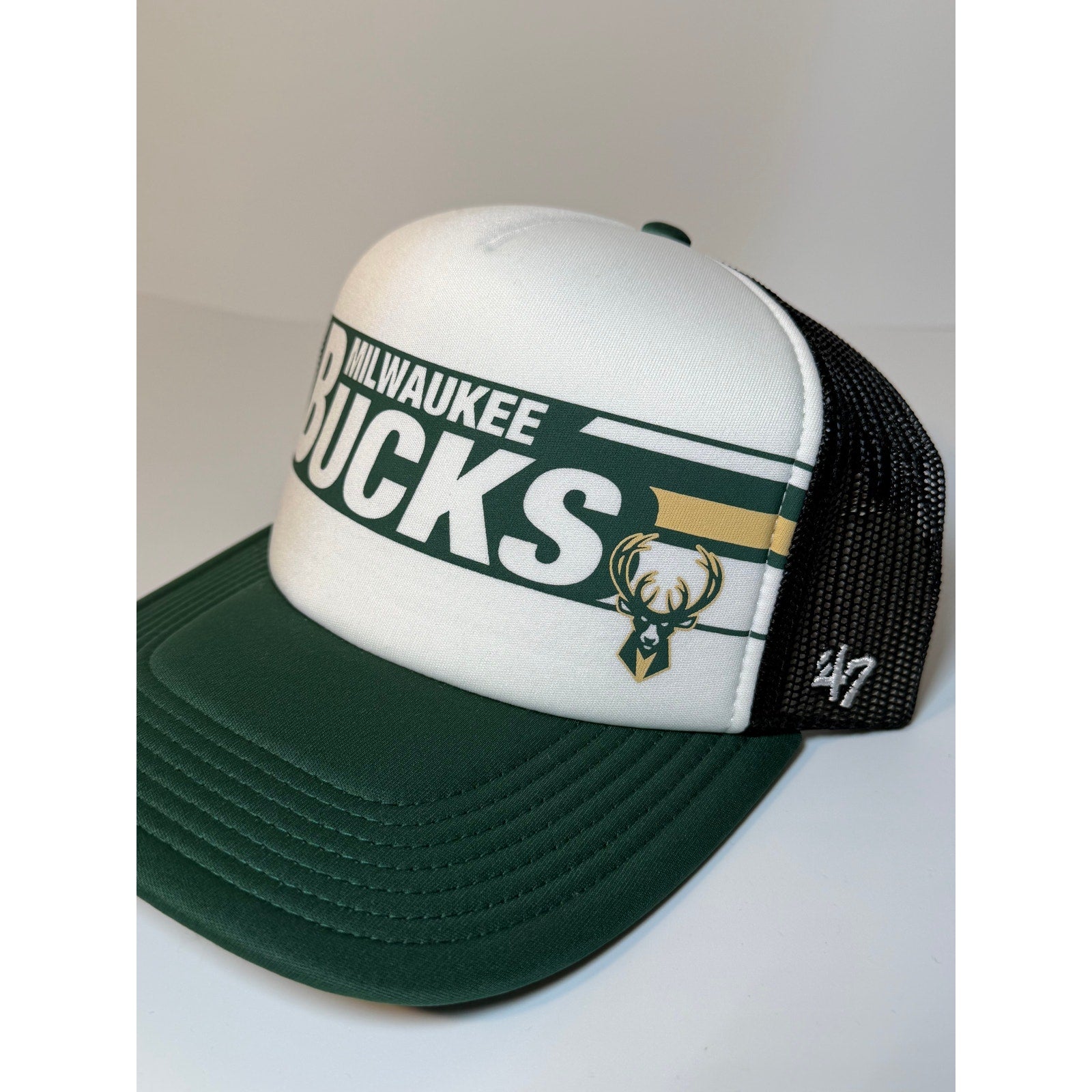'47 Milwaukee Bucks Trucker Snapback Hat Green/White Adjustable One Size NWT
