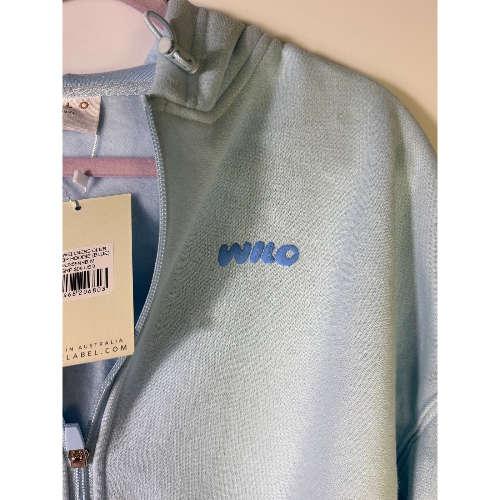 Wilo The Label Wellness Club Crop Zip Hoodie Blue Women’s Size M