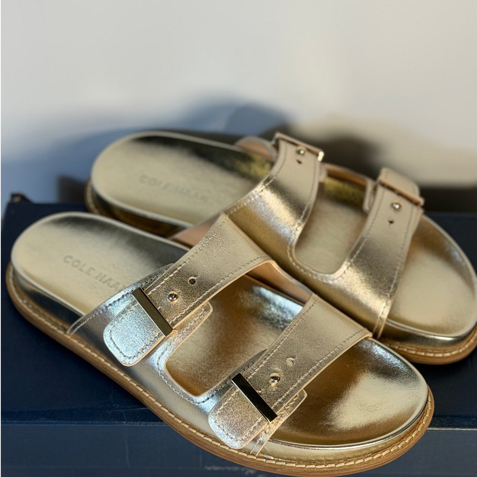 Cole Haan Women's Gold Leather Double Strap Footbed Sandals Size 7B