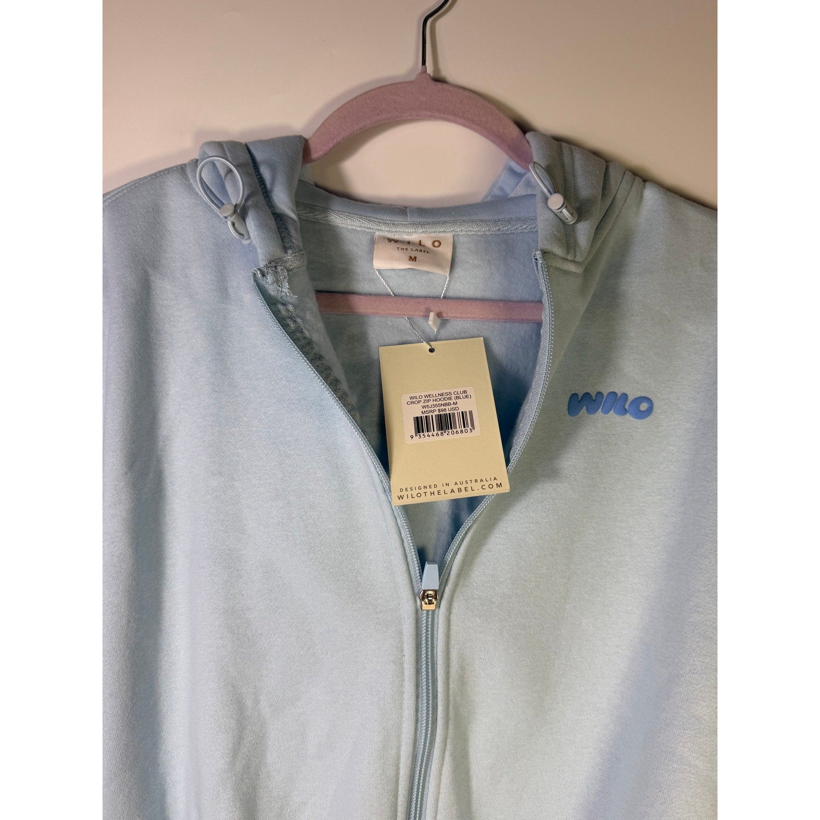 Wilo The Label Wellness Club Crop Zip Hoodie Blue Women’s Size M