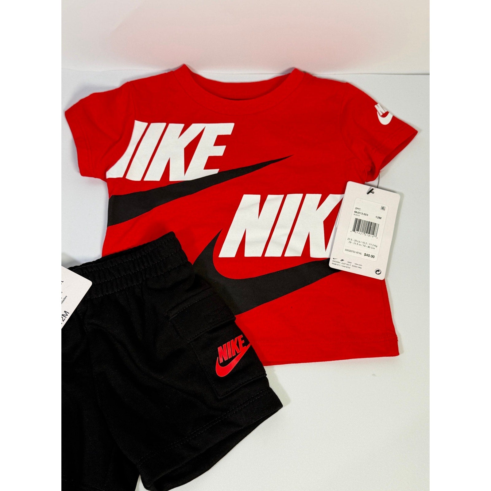 Nike Baby Boys 2-Piece T-Shirt Shorts Set Red Black Size 12M NWT