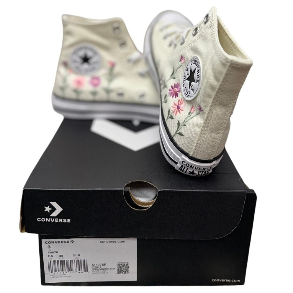 Converse Chuck Taylor All Star Hi Kids Youth 3 Cream Floral High-Top Sneakers