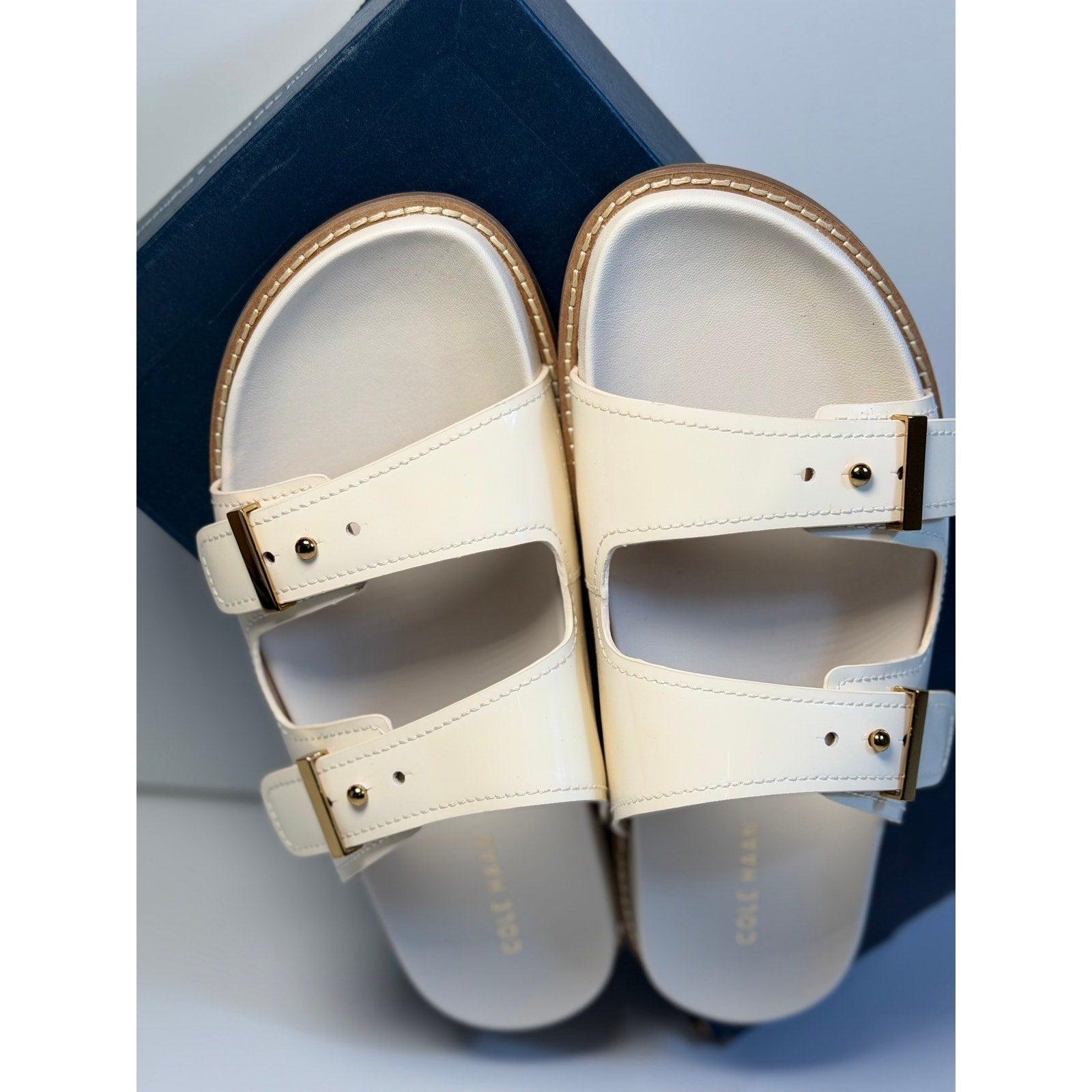 Cole Haan Women's Buckle Slide Sandals White Leather US 9B – New in Box