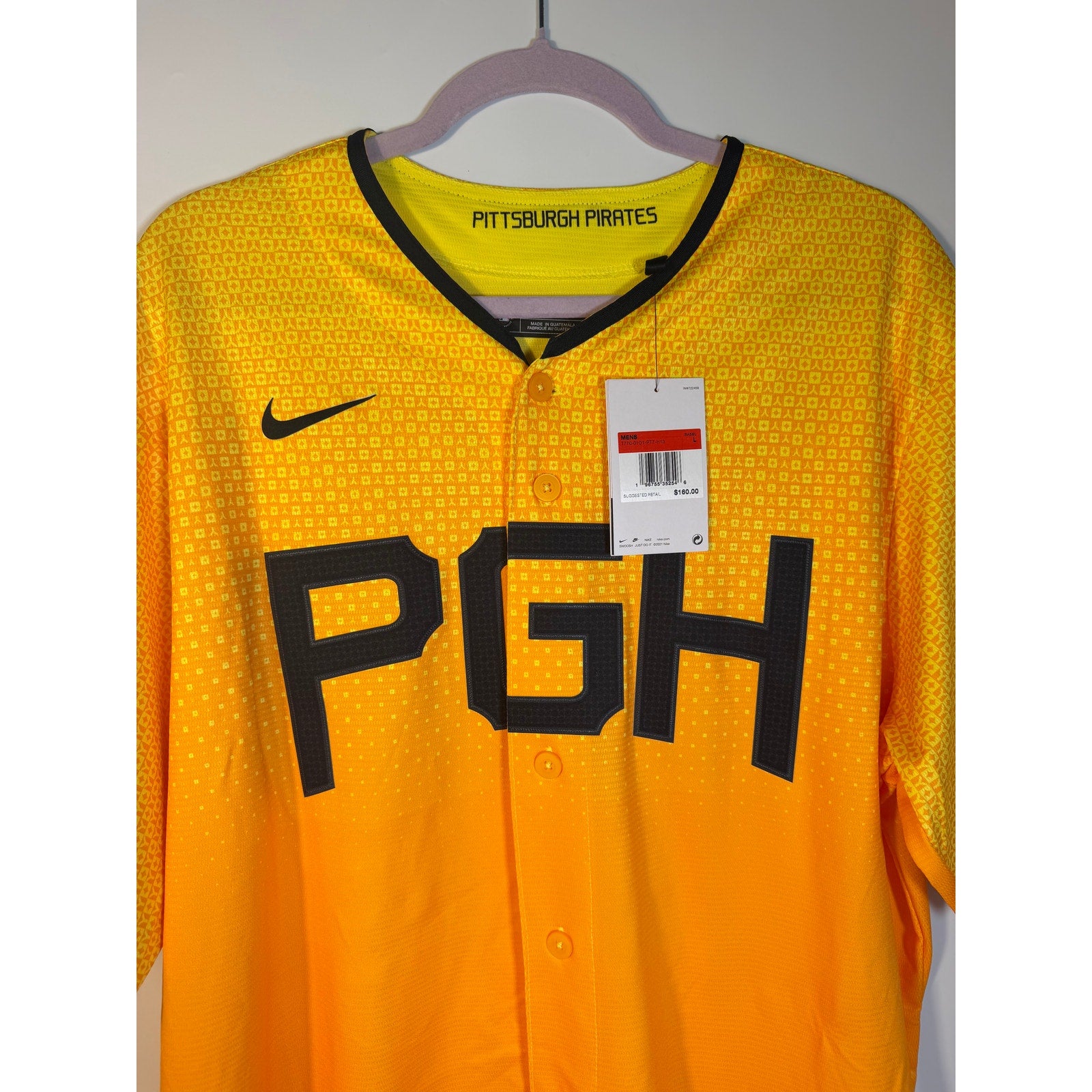 Nike Pittsburgh Pirates City Connect MLB Jersey Gold Men's Large NWT