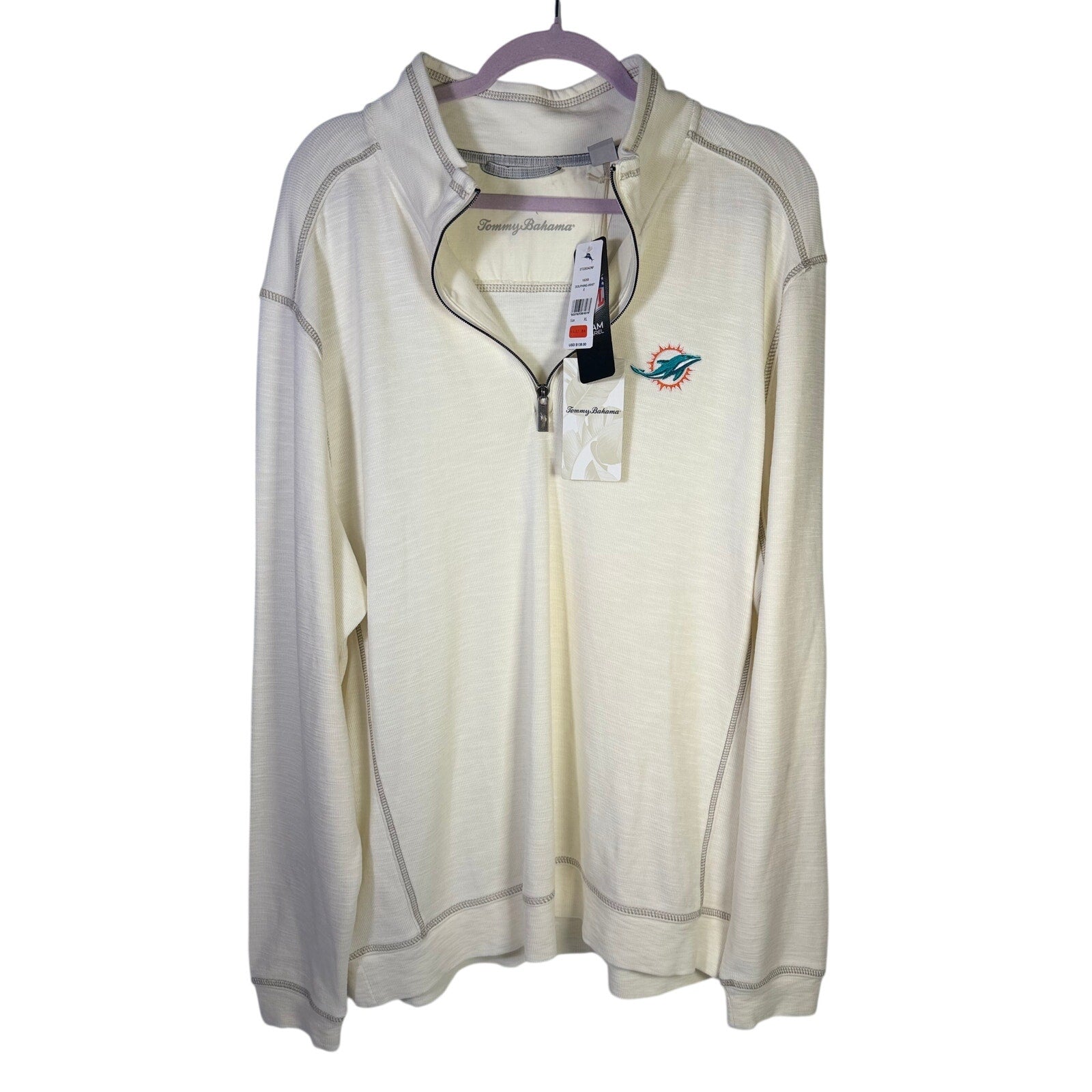 Tommy Bahama Miami Dolphins NFL Tobago Bay Half-Zip Sweatshirt Men’s XL White - front view
