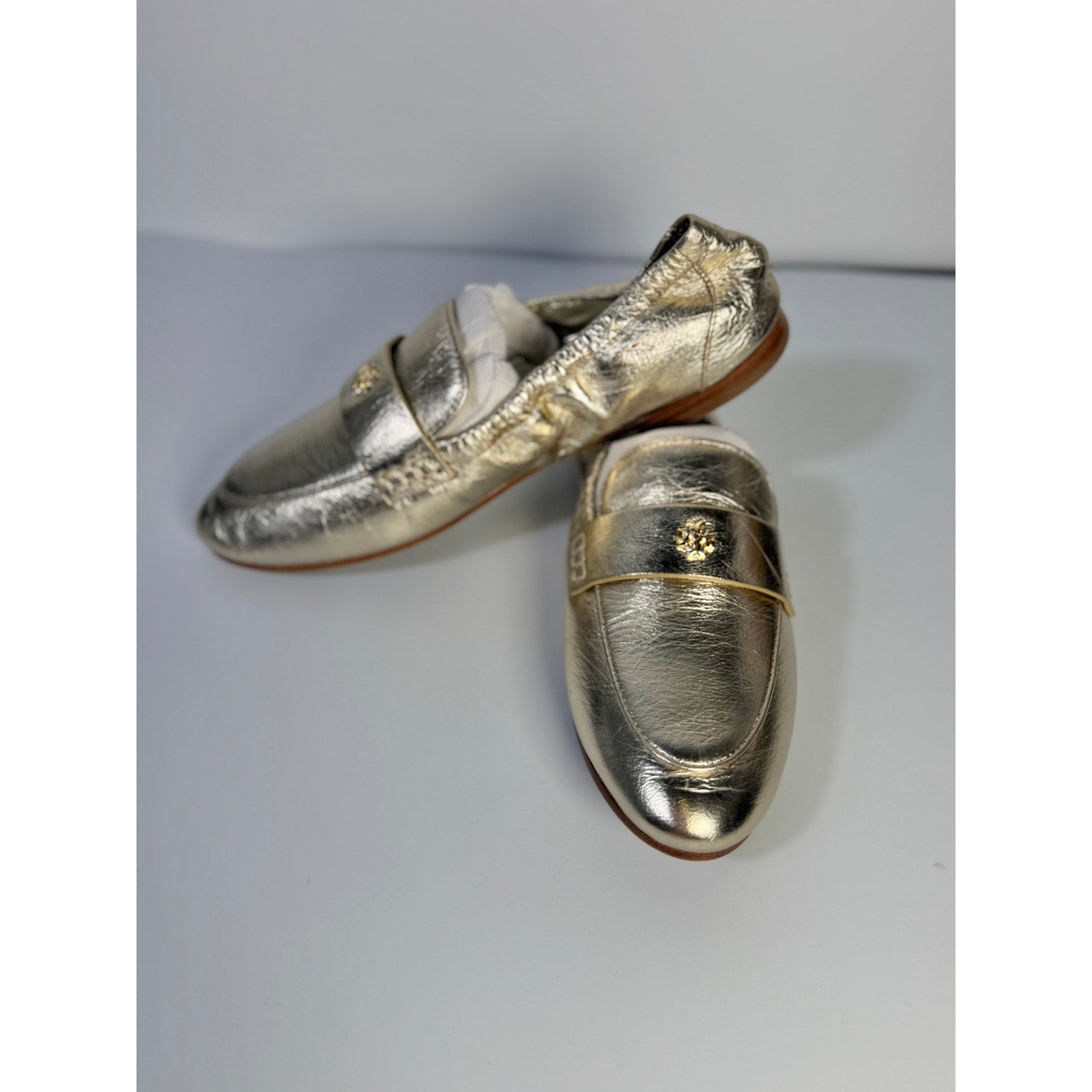 Tory Burch Women's Loafers Gold Metallic Leather Slip-On Flats Size 5M