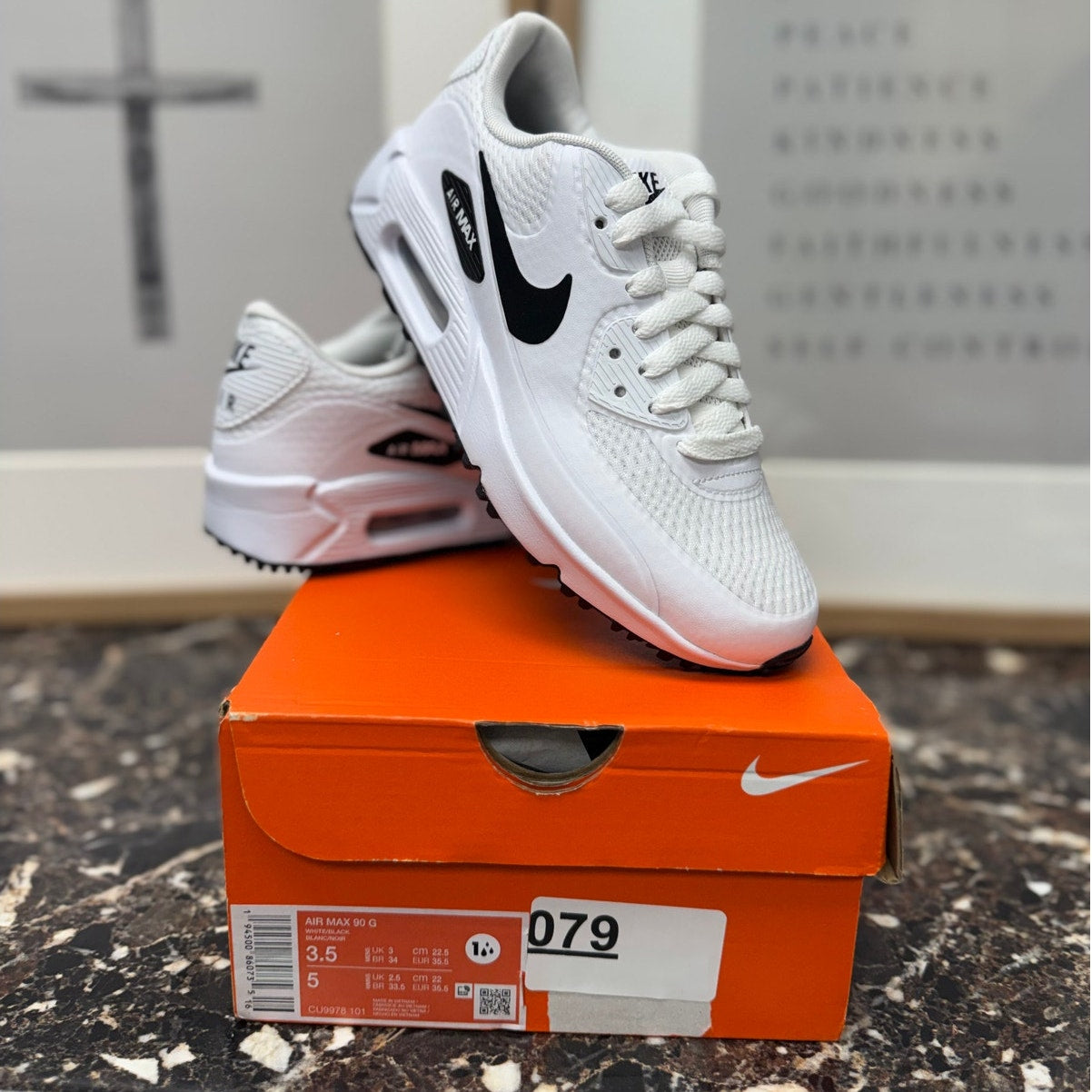 Nike Air Max 90 G Golf Shoes White Black Men's 3.5 Women's 5 CU9978-101