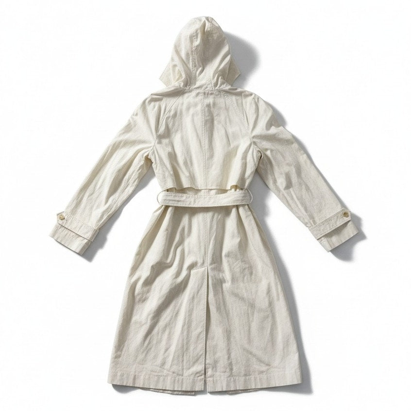 Calia Women's Hooded Trench Coat XL Cream Belted Lightweight Jacket NWT
