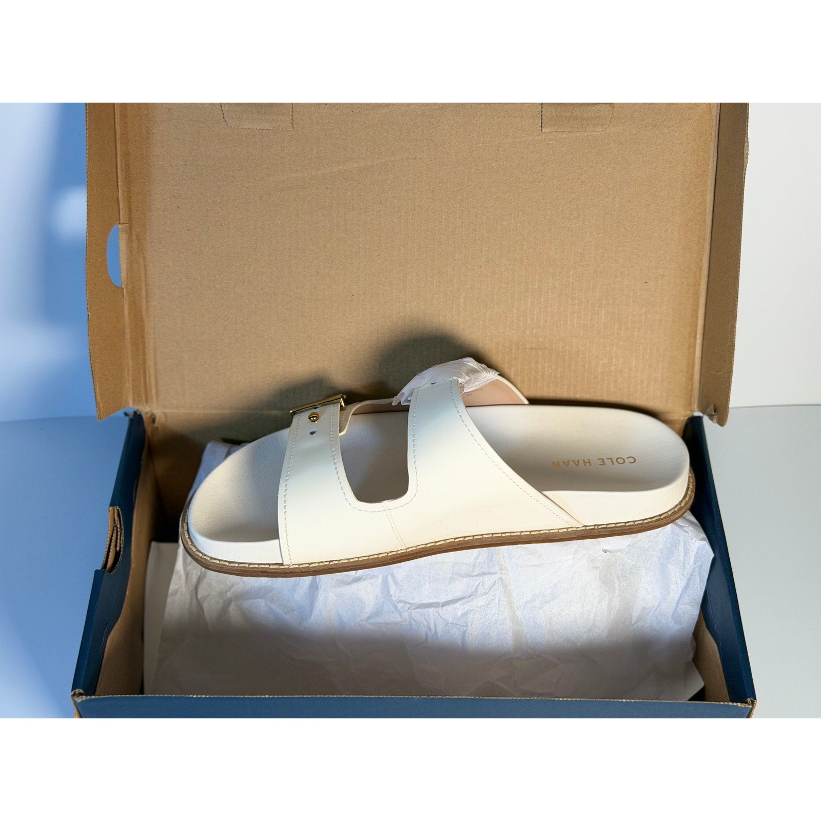 Cole Haan Women's Buckle Slide Sandals White Leather US 9B – New in Box