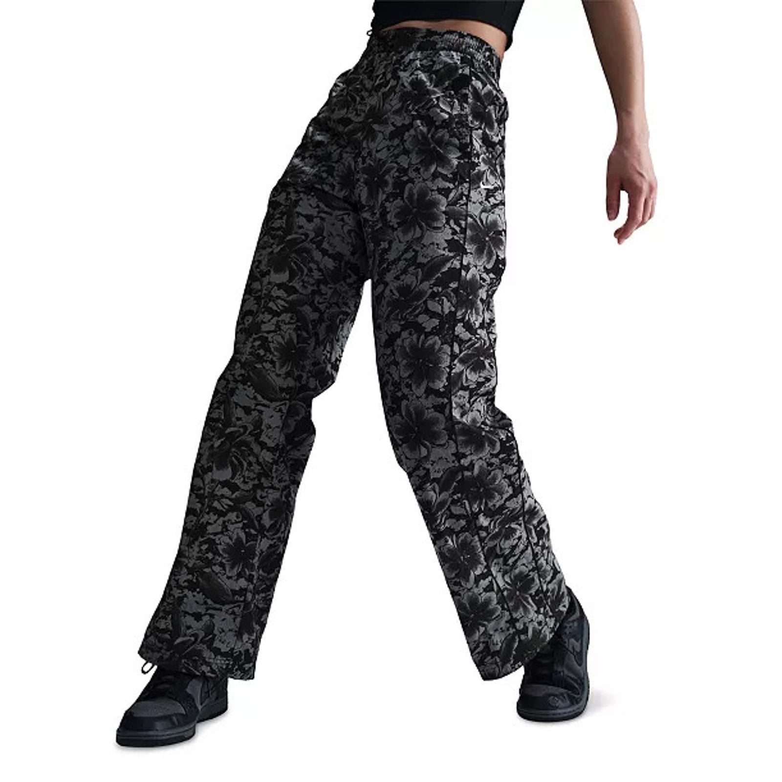 Copied - Nike Sportswear Women's Floral Wide Leg Track Pants Black Gray High Rise