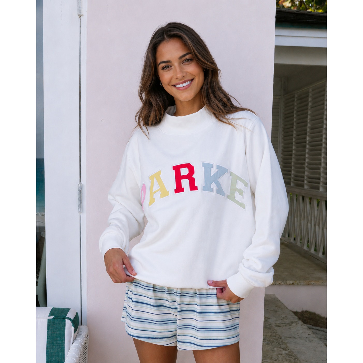 PARKE Heritage Varsity Mockneck Sweatshirt White Women's Pullover NWT XXL