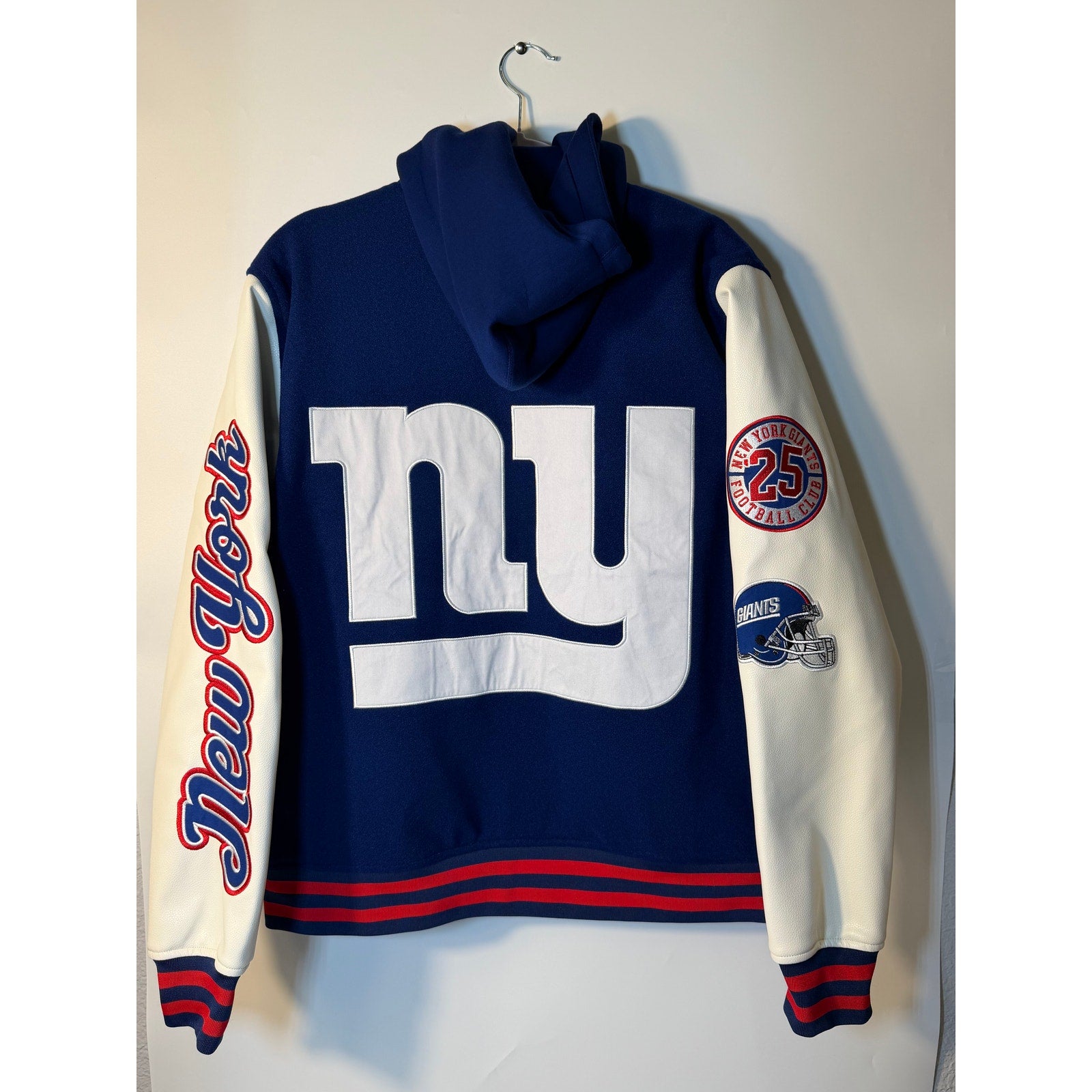 New York Giants Women's Varsity Hooded Jacket Blue White M NFL Wild Collective