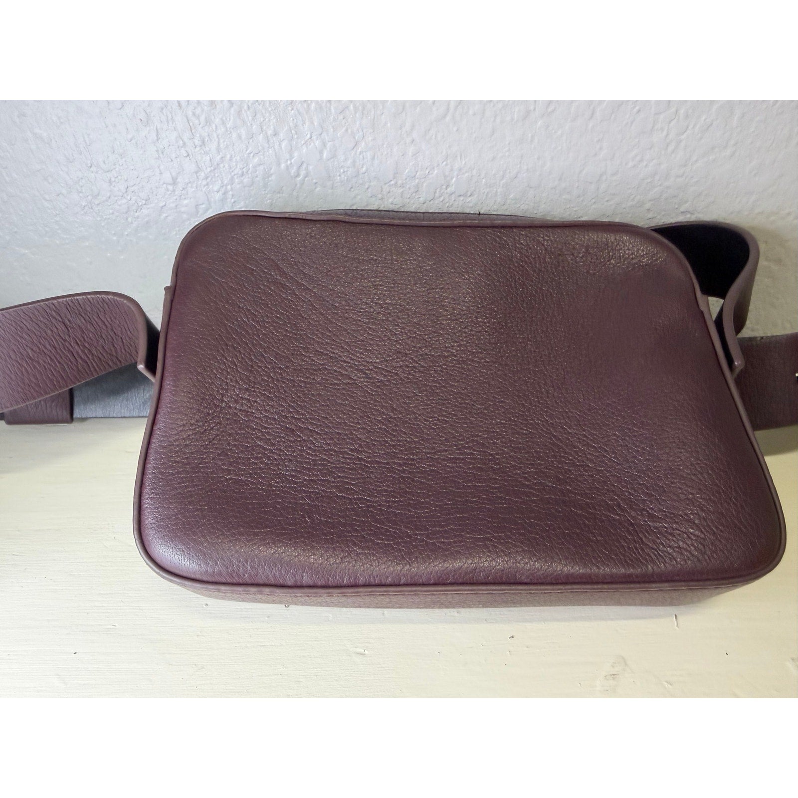 AllSaints Women’s Burgundy Pebbled Leather Camera Crossbody Bag Adjustable Strap
