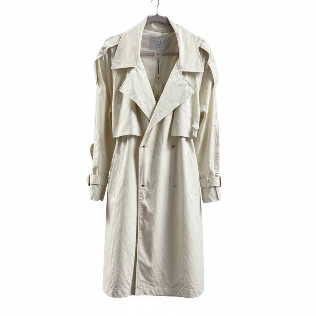 Calia Women's Hooded Trench Coat XL Cream Belted Lightweight Jacket NWT