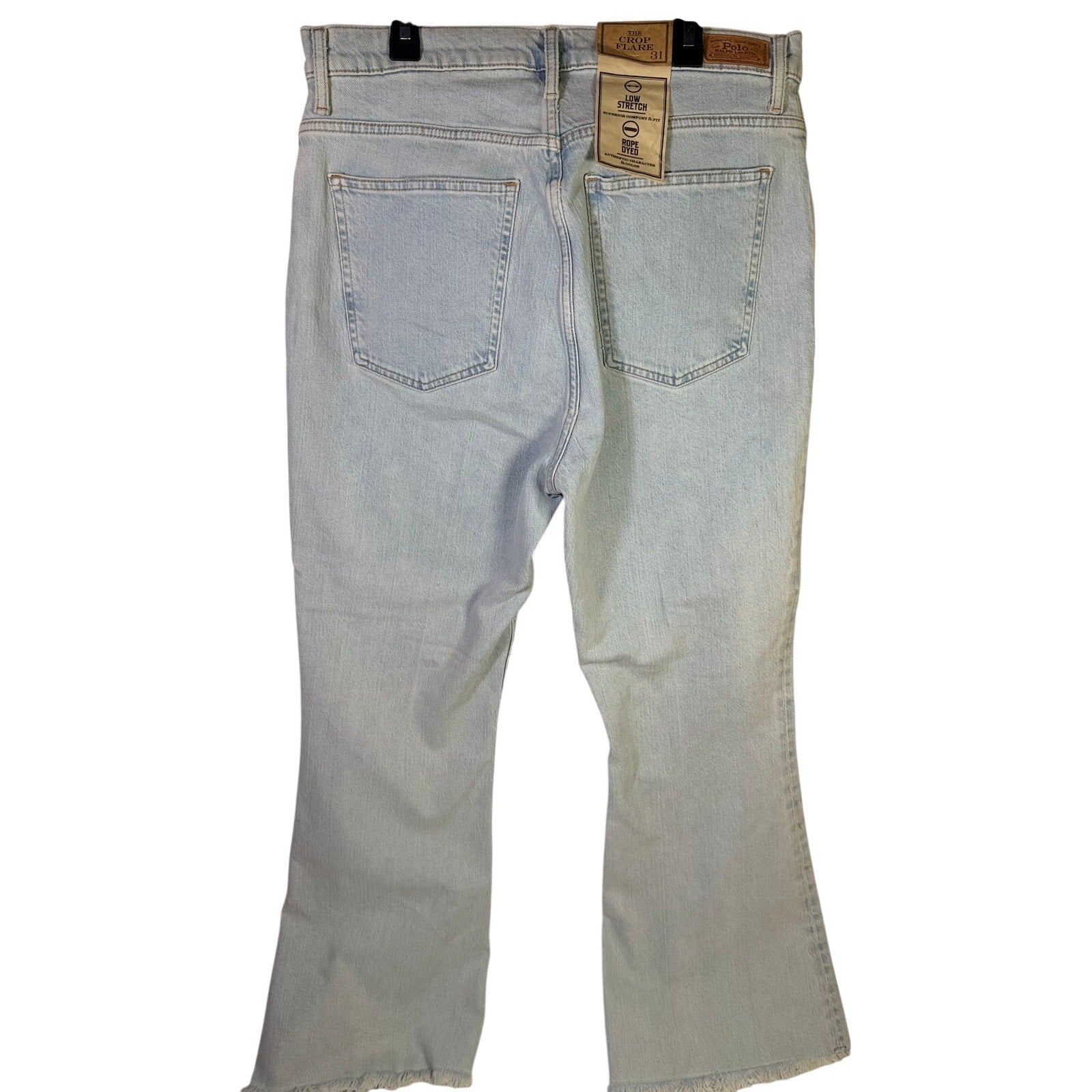 Polo Ralph Lauren The Crop Flare Jeans Women’s Size 31 Light Wash Raw Hem NWT - label and size tag