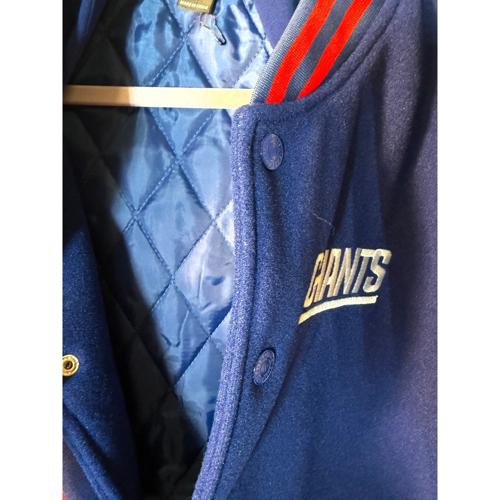 New York Giants Women's Varsity Hooded Jacket Blue White M NFL Wild Collective