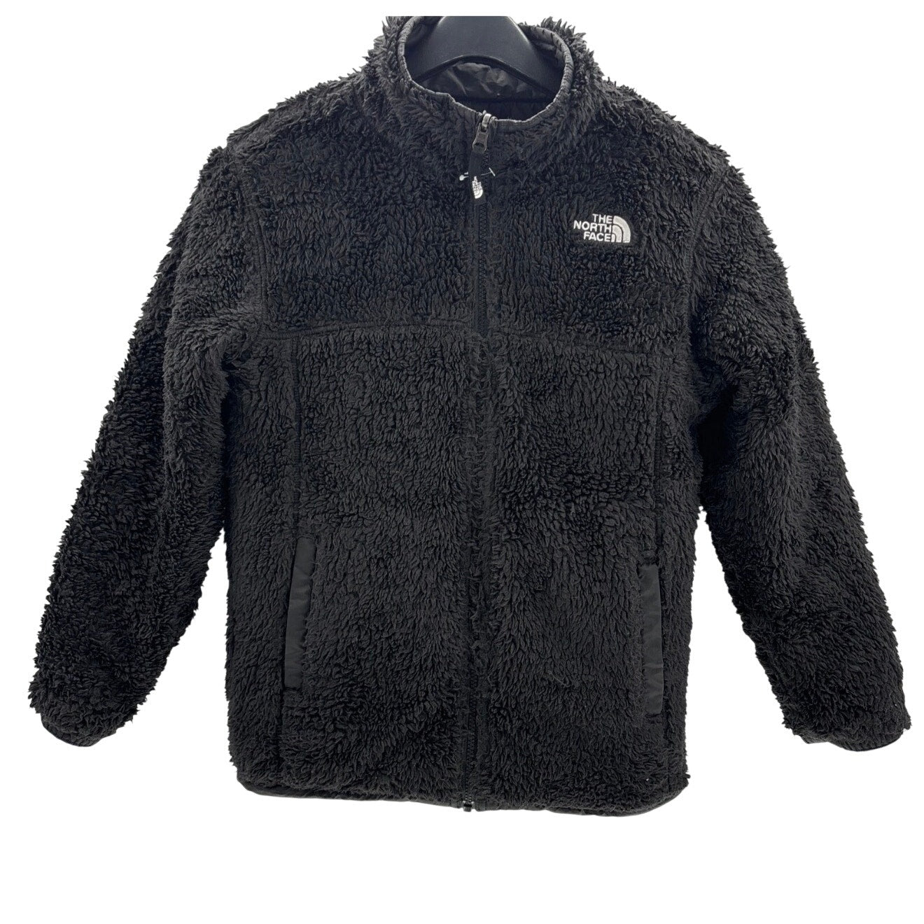 The North Face Boys Reversible Mount Chimborazo Puffer Jacket – Size Large – Blue / Black – Fleece Lined