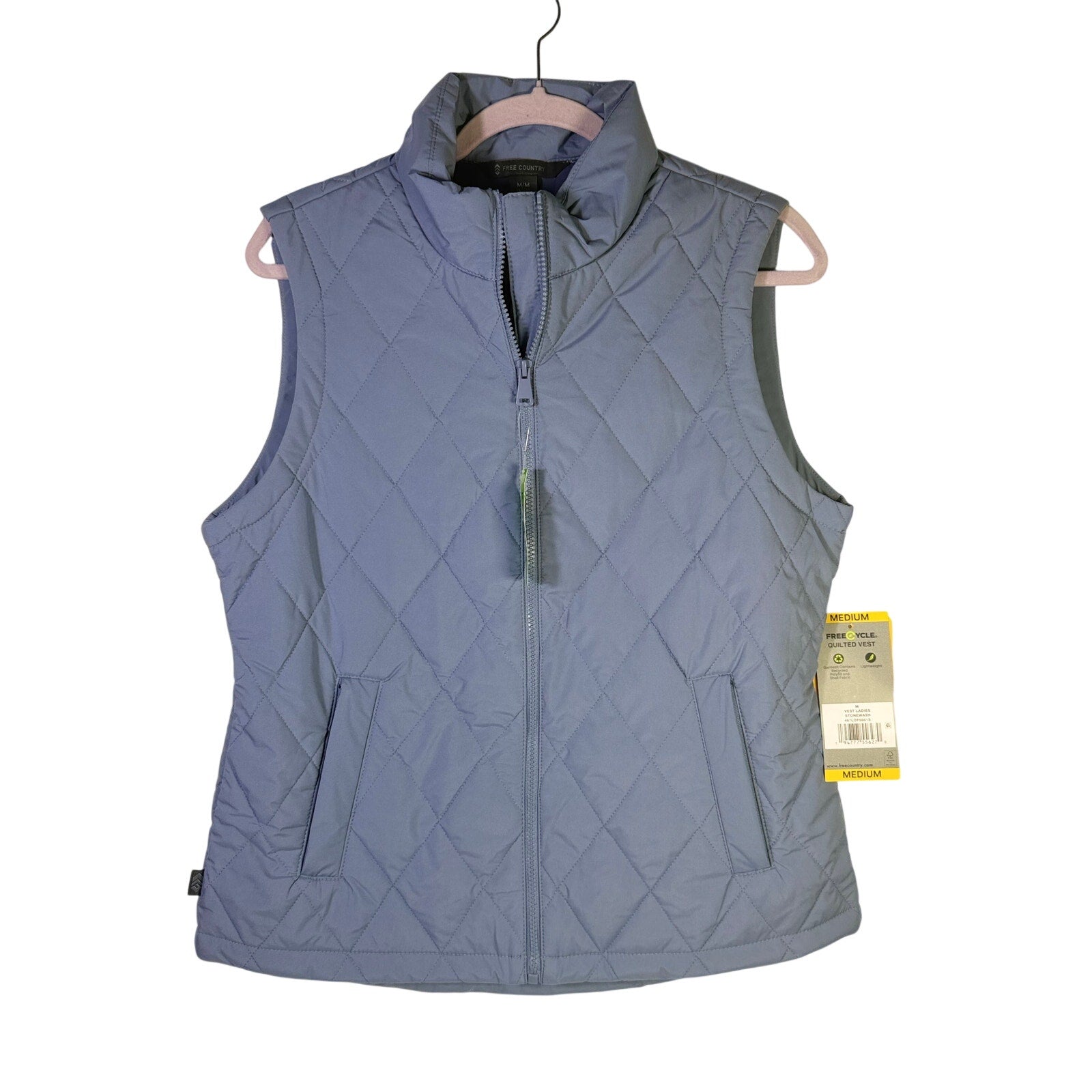 Free Country Women’s FreeCycle Quilted Vest Stonewash Blue Size M NWT