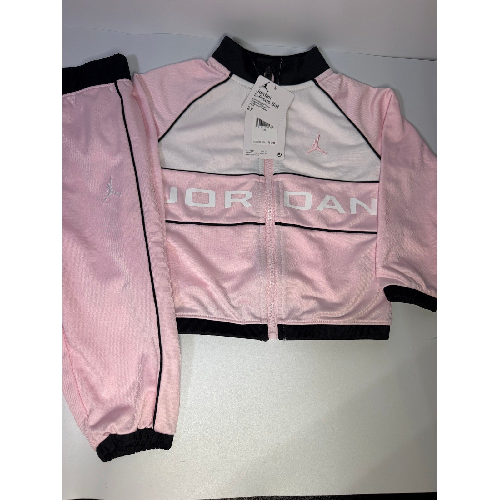 Jordan Toddler Girls 2-Piece Track Jacket Pants Set Pink Black Size 2T NWT