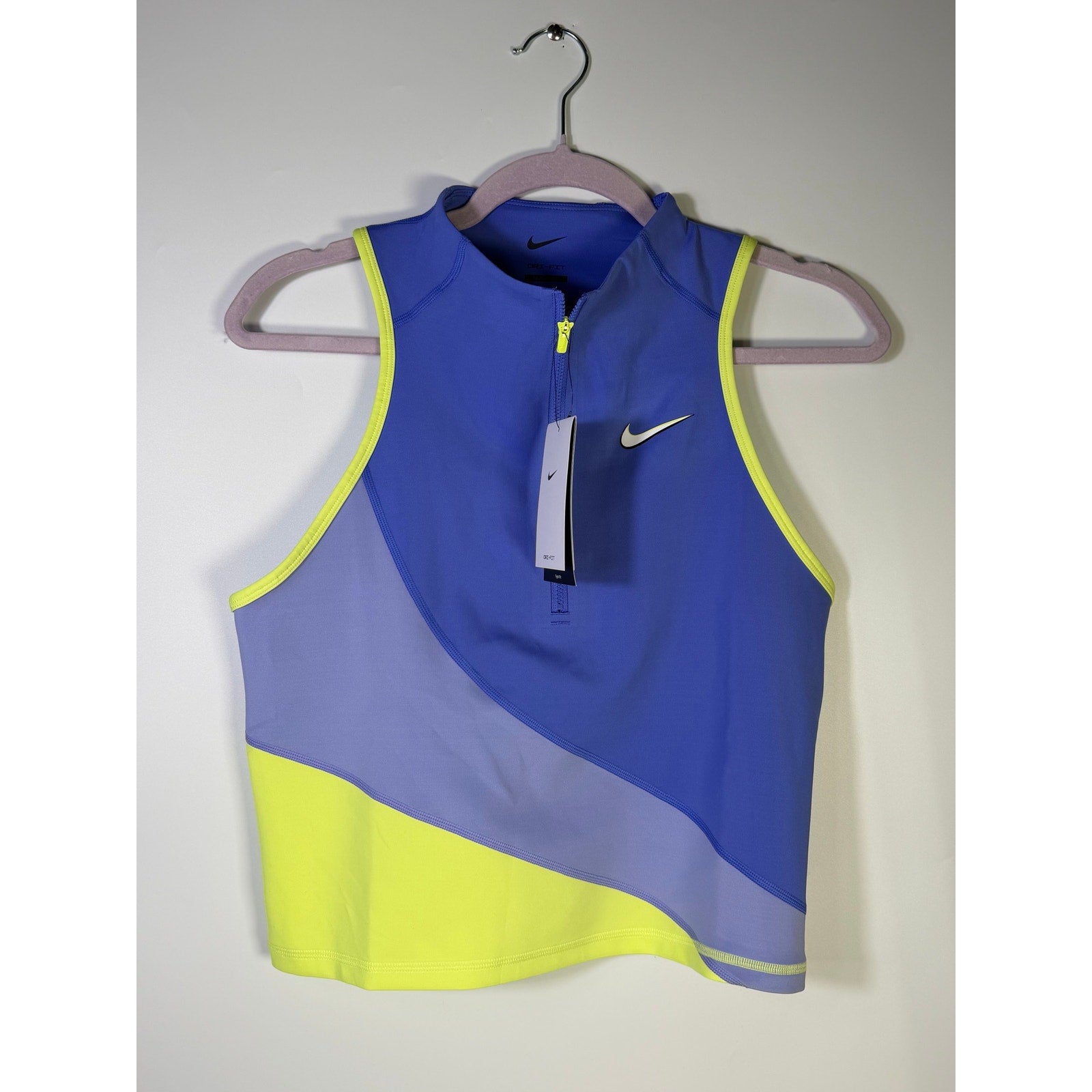 Nike Women’s Quarter-Zip Cropped Tank Top Blue Yellow Size L NWT