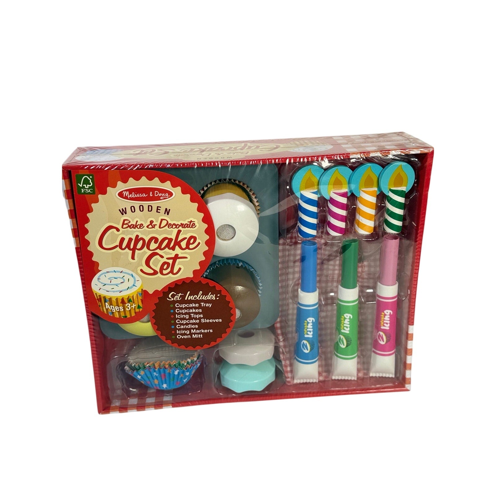 Melissa & Doug Wooden Bake & Decorate Cupcake Set Pretend Play Kitchen Toy NIB