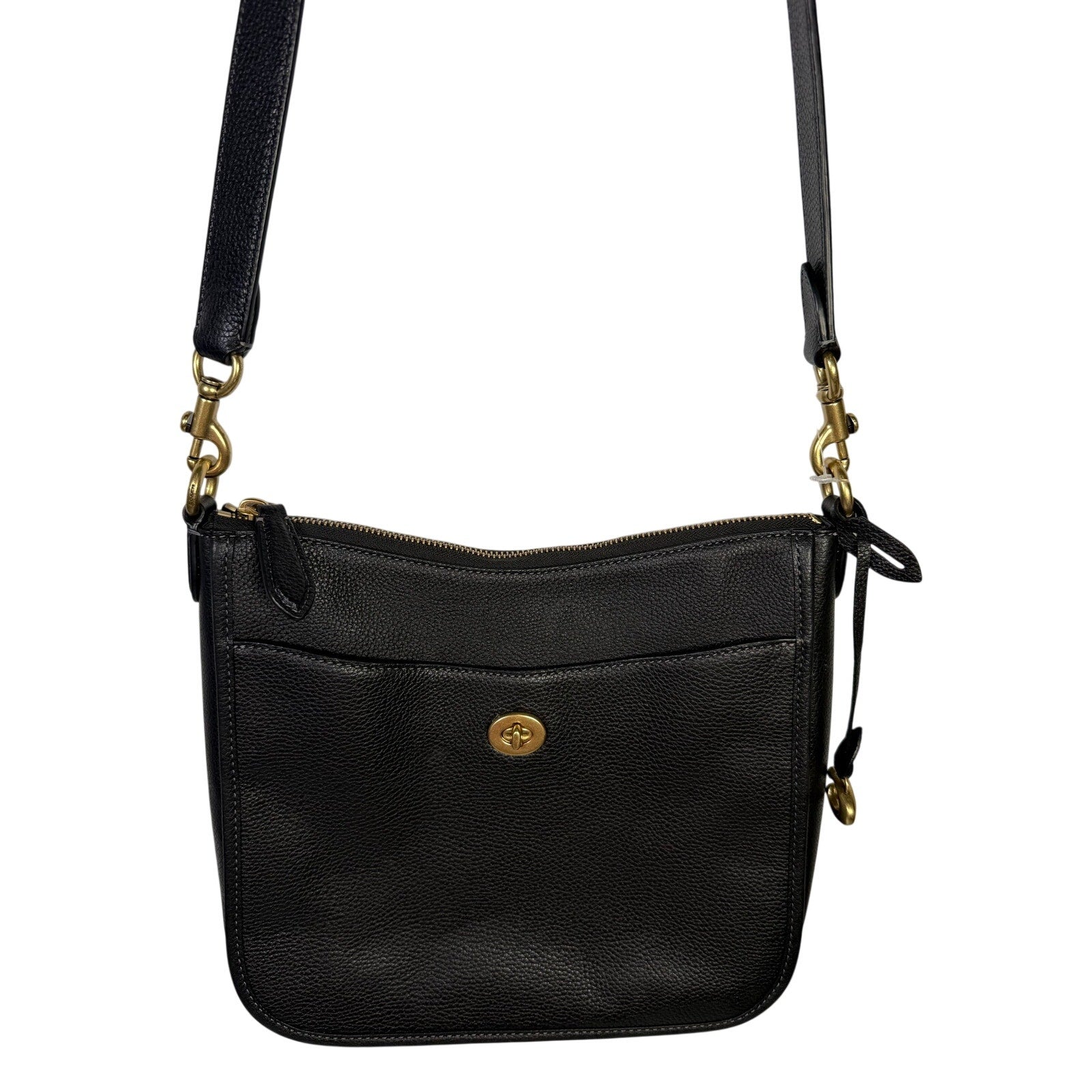 Coach Women’s Black Pebbled Leather Crossbody Shoulder Bag Gold-Tone Hardware